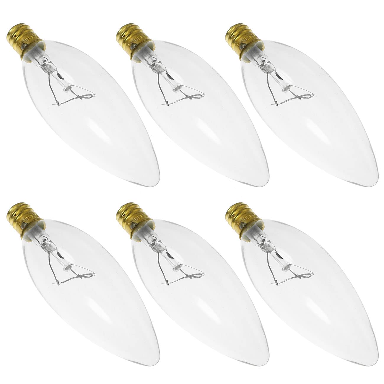 Sqxbk 6Pcs 120V 60W C32 E12 Ctc Clear Candelabra Base Straight Torpedo Tip Chandelier Bulbs Incandescent Chandelier Light Bulbs