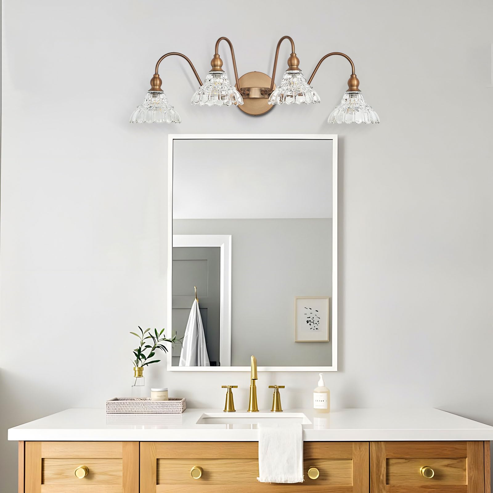 Tlolgt Vintage 4-Light Brass Vanity Light Fixtures, For Bedroom Dressing Room Living Room