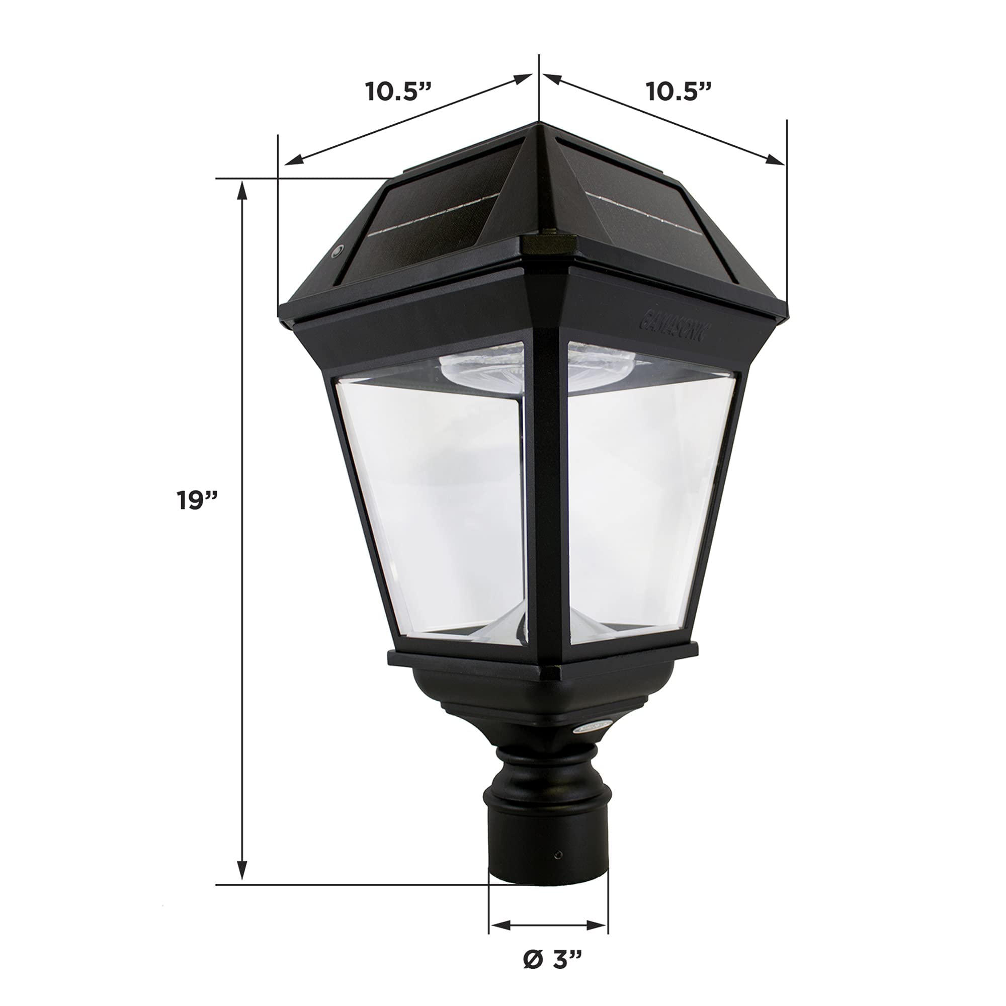 Gama Sonic Imperial III Solar Post Light, Black Aluminum, 300 Lumen, 3-inch Fitter, Model 97K012, Single Lamp