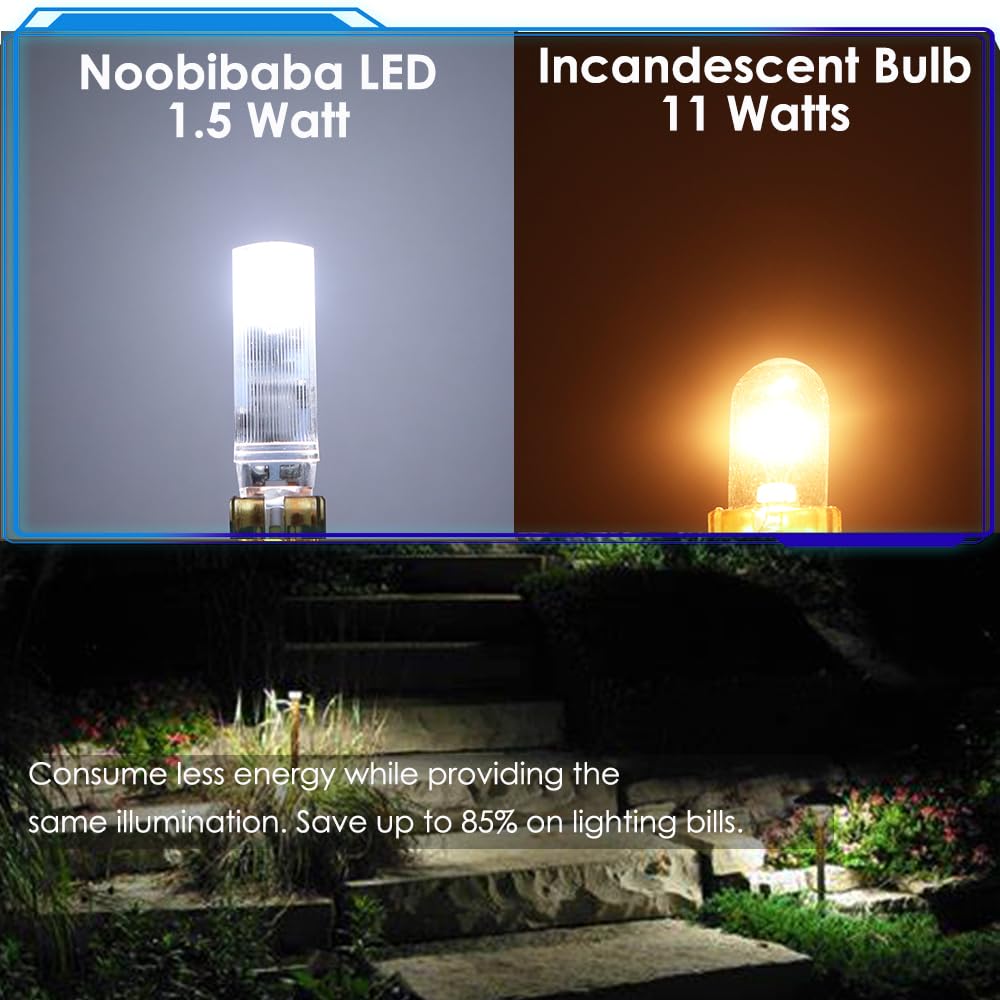noobibaba T5 Wedge Base LED Bulb 12V, 1.5W Cool White, 6 Count, Landscape Lighting Replacement for RV Camper Path Lights