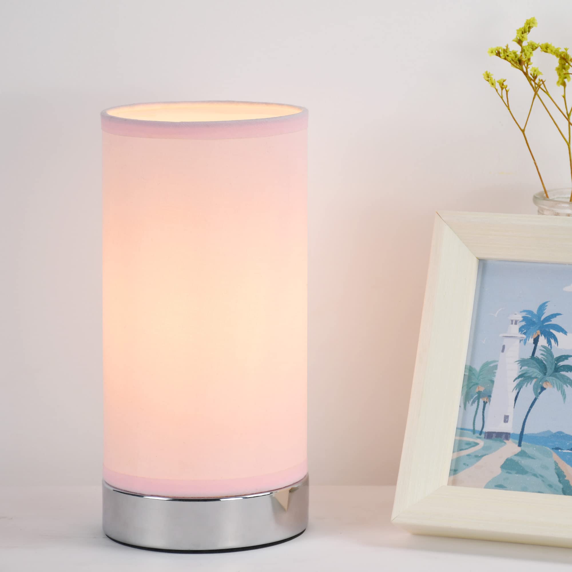 Lampwell FION Small Table Lamp, Metal and Fabric, 8.27in Height, Pink, Model 21885, Modern Design for Living Room or Bedroom