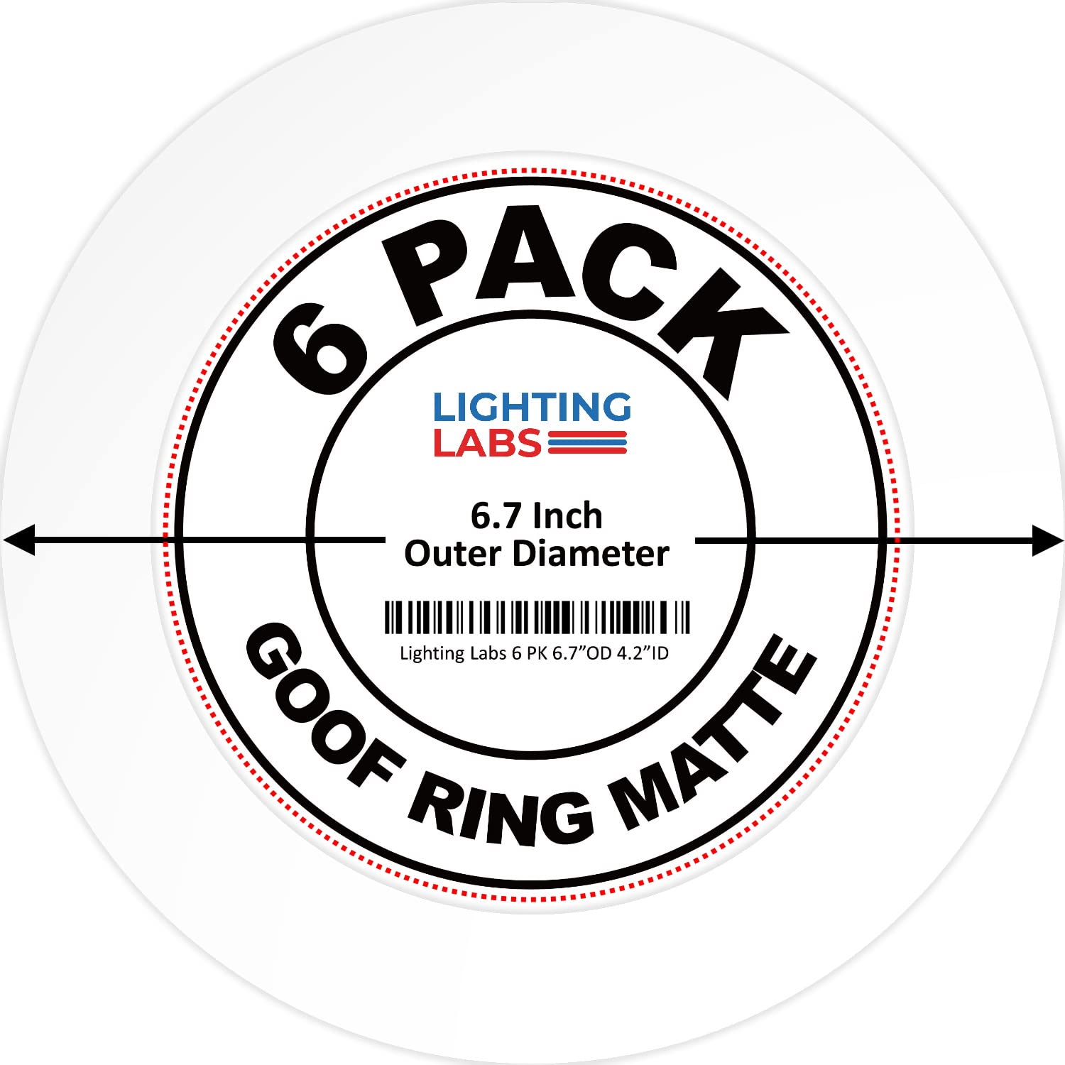 Lighting Labs 6 Pack Matte White Goof Trim Ring for 4'' Inch Recessed Can Lighting Down Light, Outer Diameter 6.7 Inches, Inner 