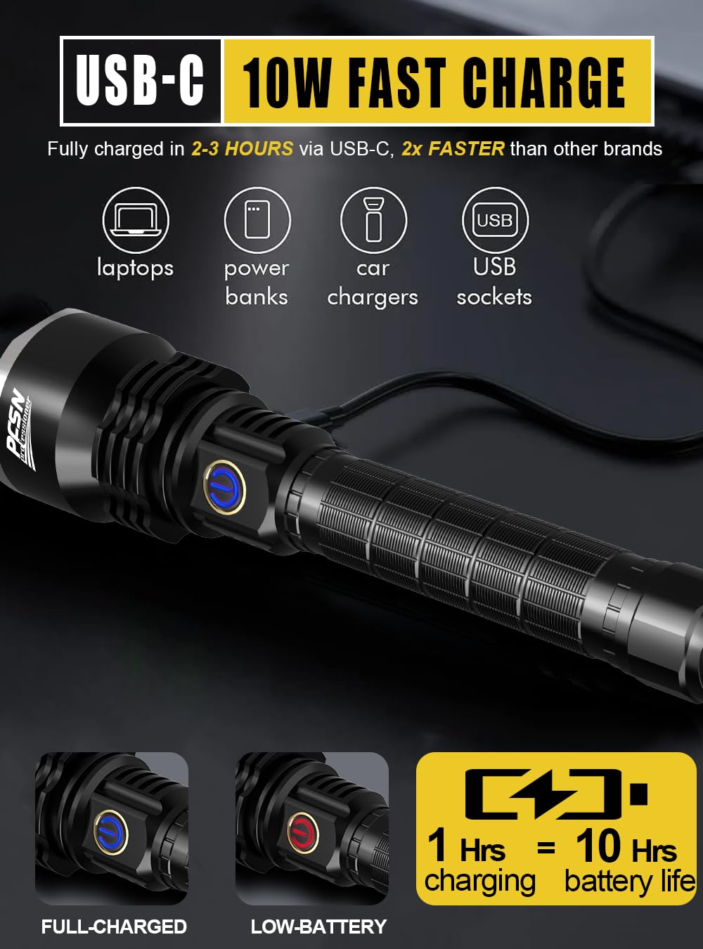 brightest rechargeable waterproof fighting flashlight NightBuddy Super Bright the rechargeable XP86R shines up to 15 PFSN 6000LM Rechargeable Tactical Flashlight