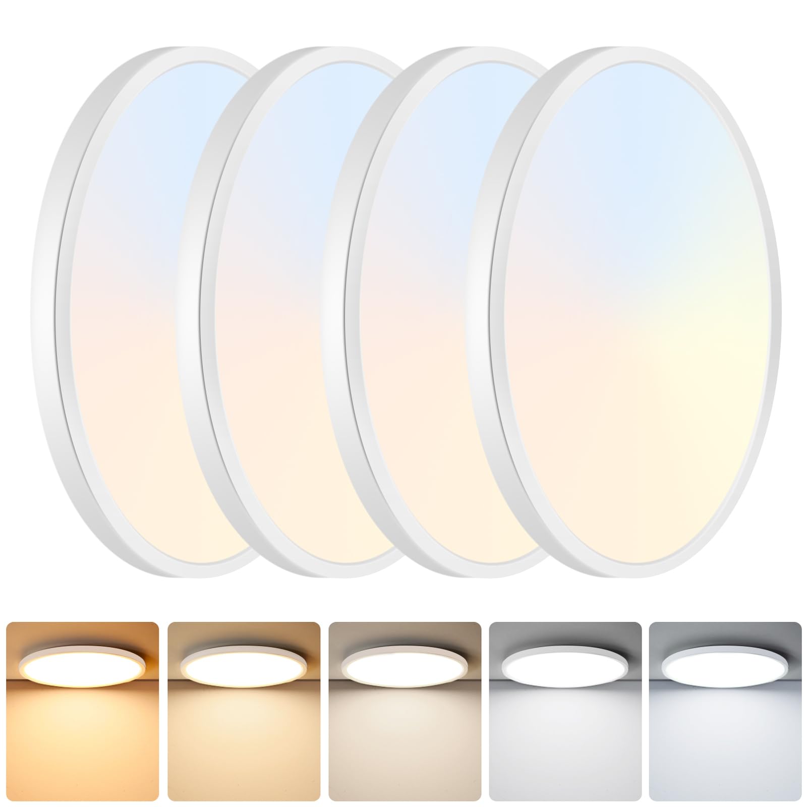 Brightever 9 Inch Flush Mount LED Ceiling Light Fixture, 5-in-1 CCT 2700K/3000K/4000K/5000K/6500K Selectable, 180W Equivalent, 2