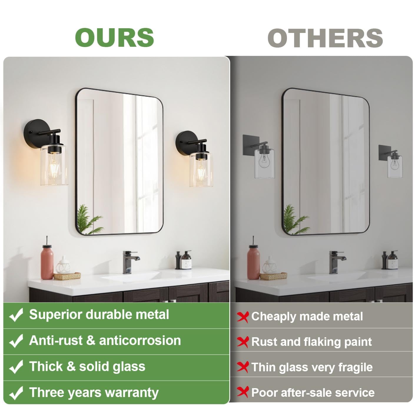 Zarbitta Set Of 2 Wall Sconces For Bathroom Black Modern Vanity Lights With Clear Glass Shade Bathroom Wall Lamp For Mirror Kitchen Living Room Hallway Cabinet Porch