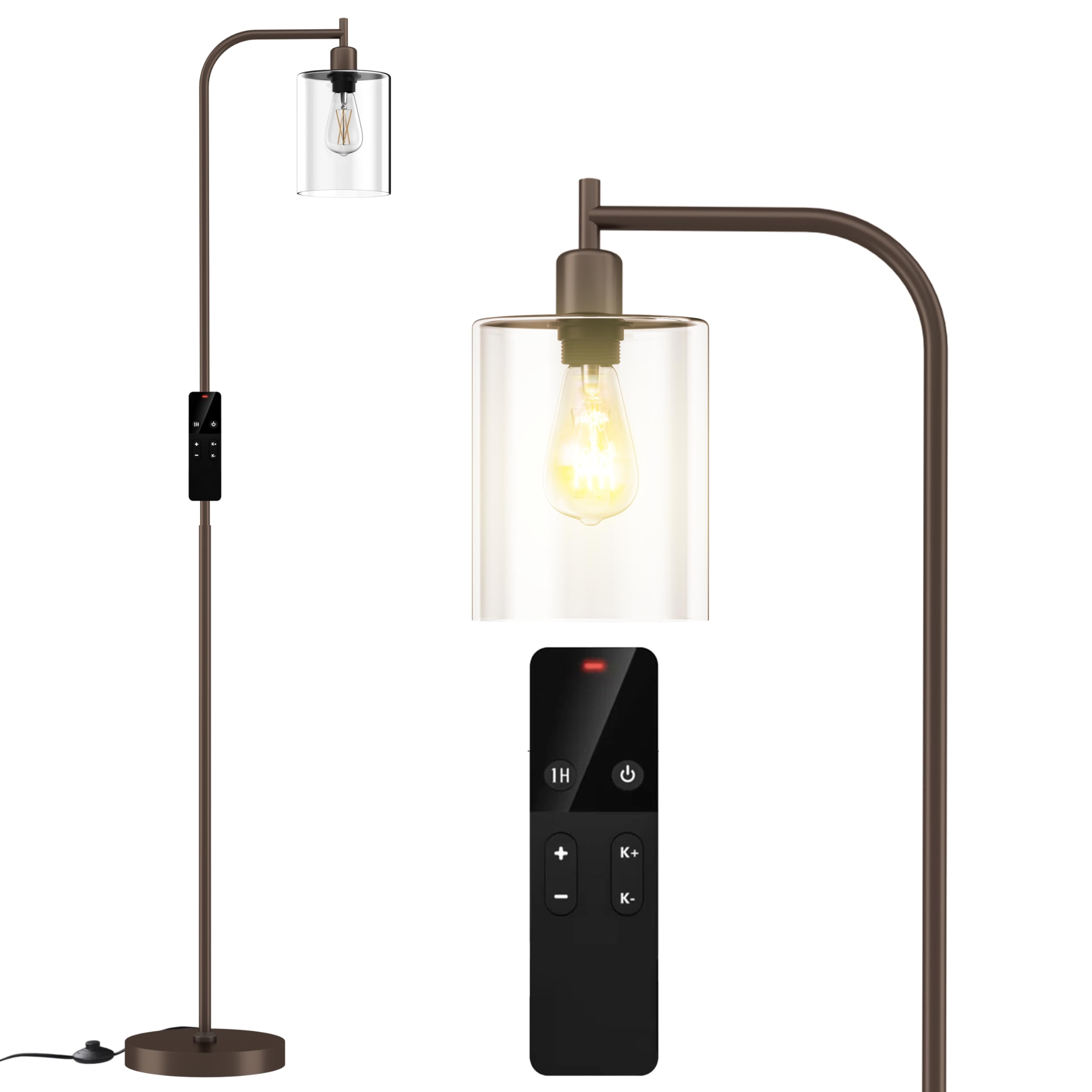 Wio-Mio Industrial Floor Lamp, Dimmable with Remote, Metal, Bronze, Model MF19334, Tall for Living Room, Bedroom, Office