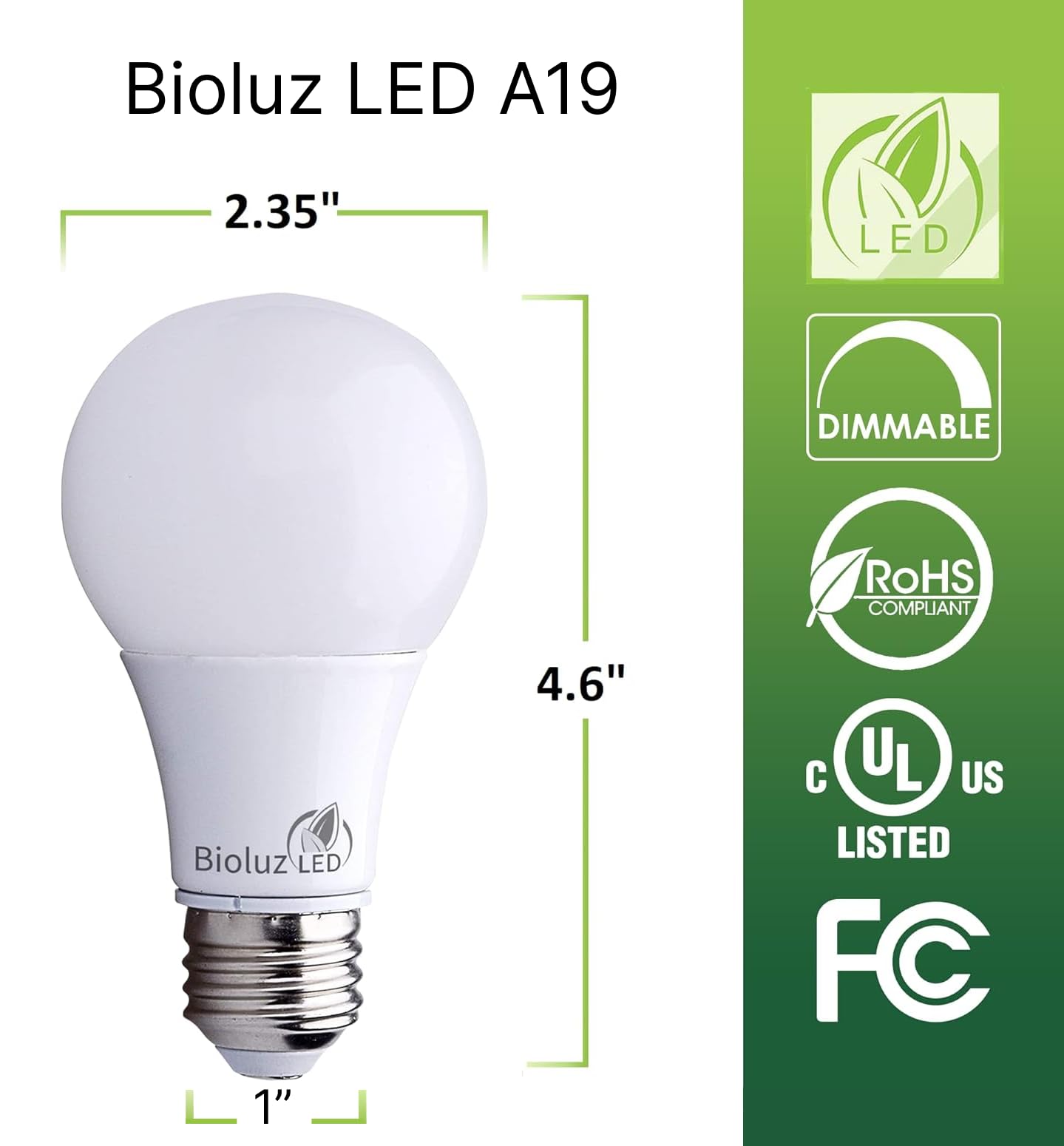 Bioluz LED A19 Light Bulbs 6W = 40W Non-Dimmable 2700K Warm White 48 Pack