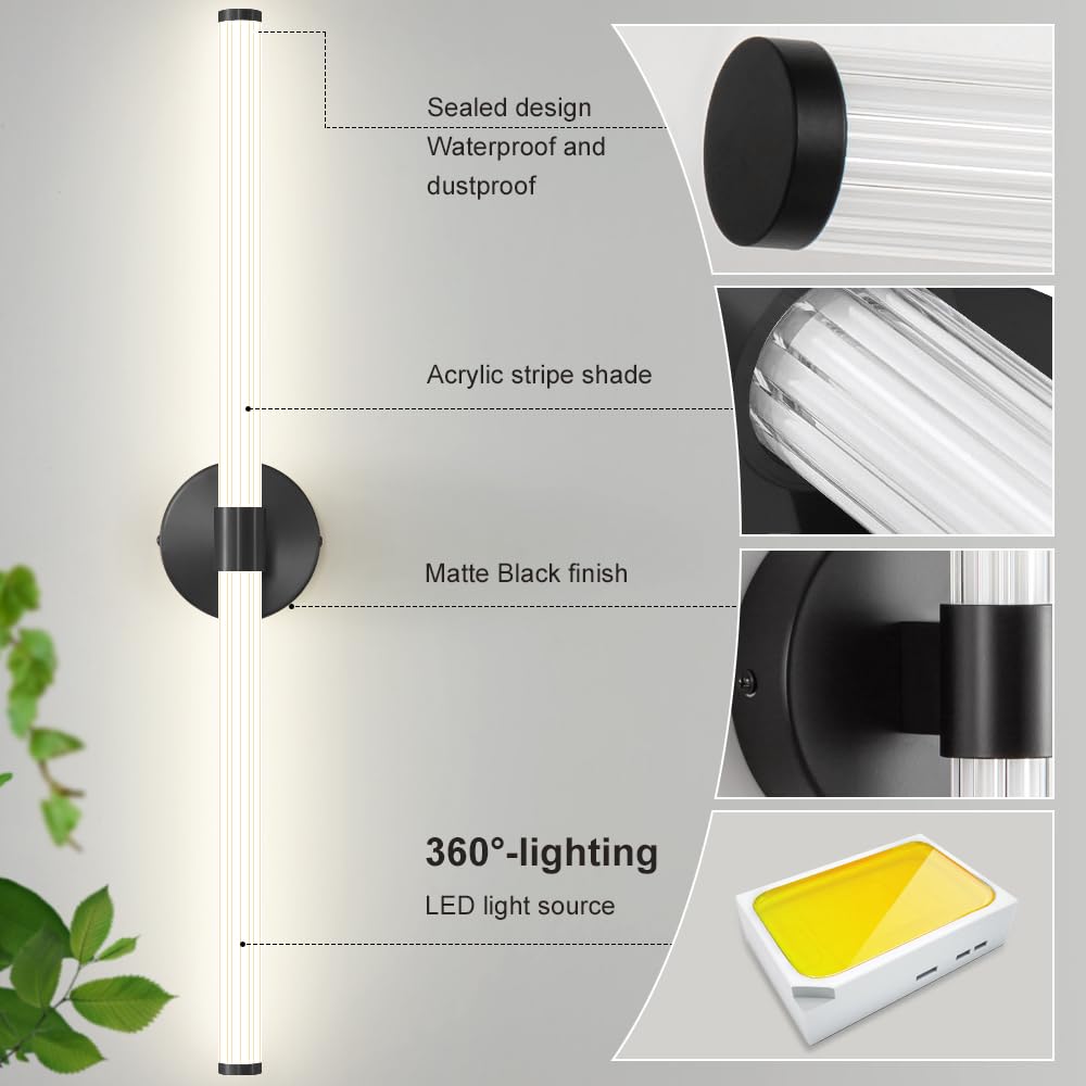 Gednbo Dimmable LED Bathroom Vanity Light Bar 4000K 31 inch Black Metal Wall Sconce Model 1738