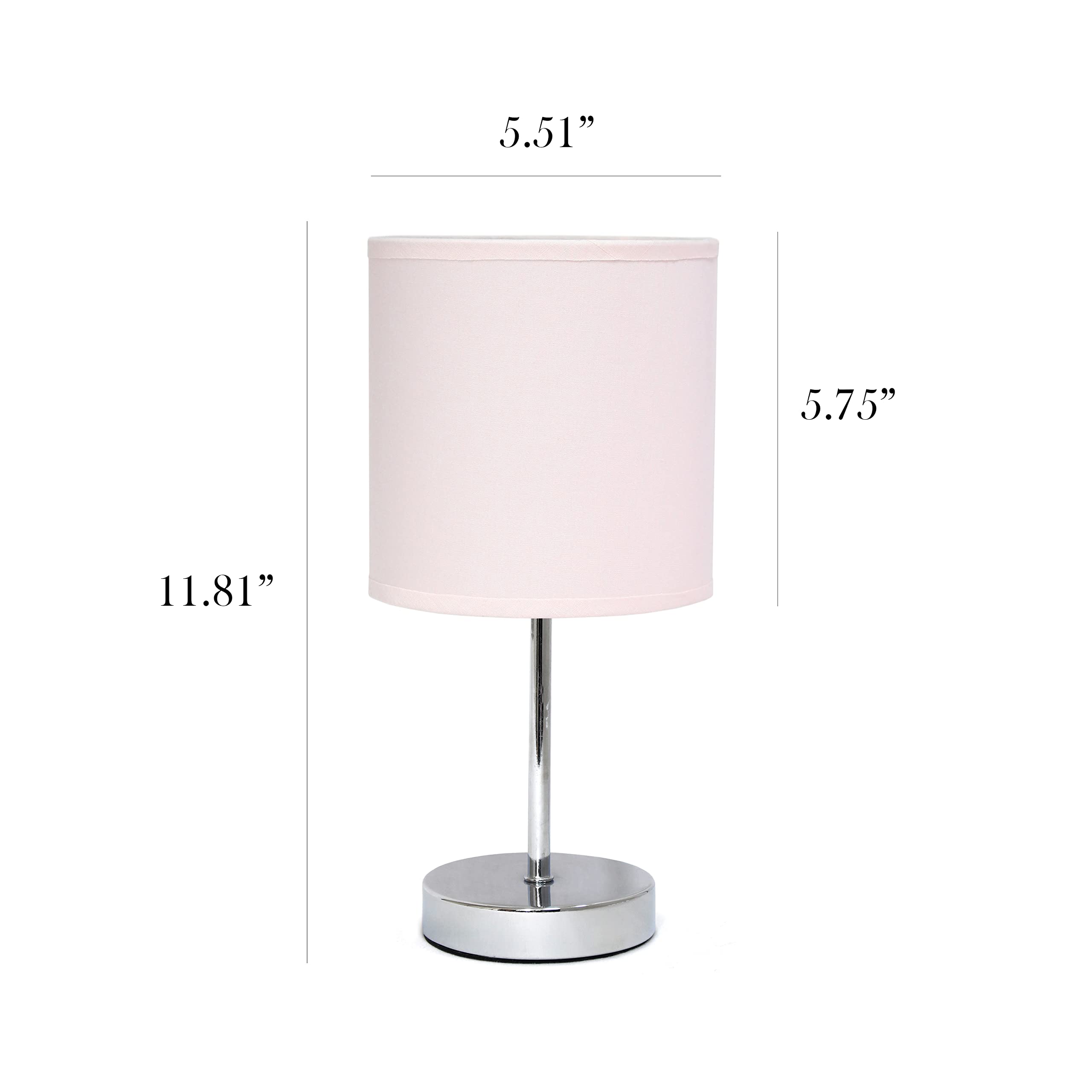 Simple Designs Lt2007-Bpk-Lb Basic Chrome Mini Table Lamp For Living Room, Nightstand, Desk, Countertop, Blush Pink, With Feit L