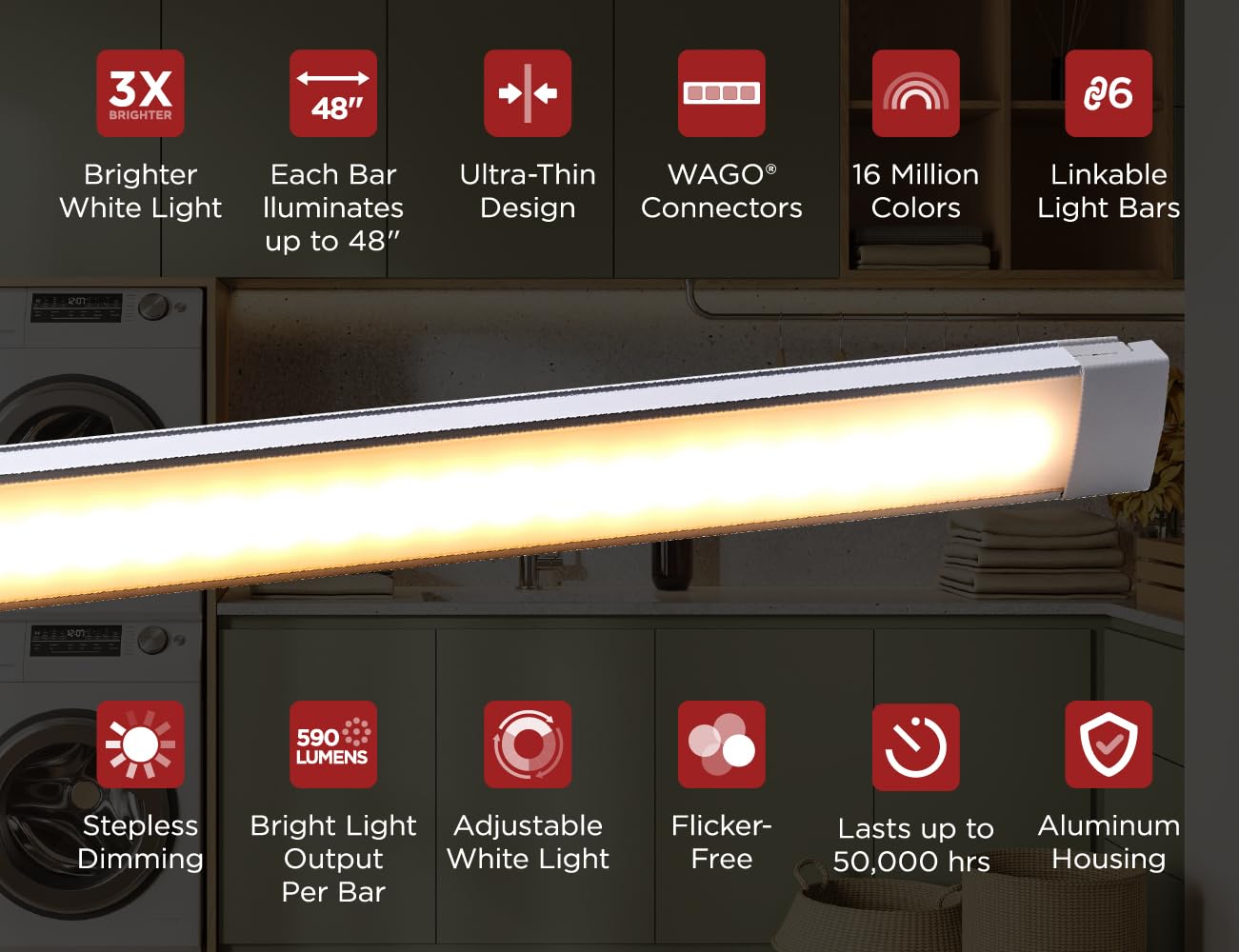 BLACK+DECKER PureOptics 24" Under Cabinet Light Bar, Adjustable White/RGB LED, Aluminum, Silver, Model LEDUC24-CCTPW-B