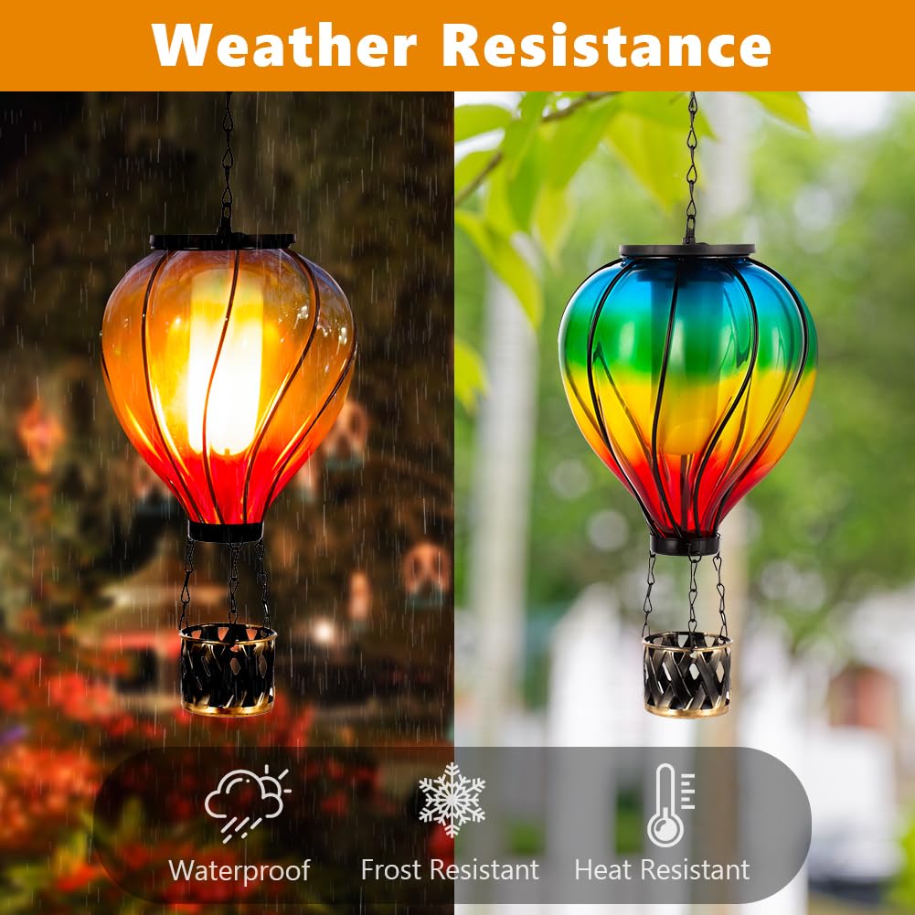 Starsoul Solar Lantern - Glass Hot Air Balloon, Waterproof, Flickering Flame Light, Colorful, Model 1102