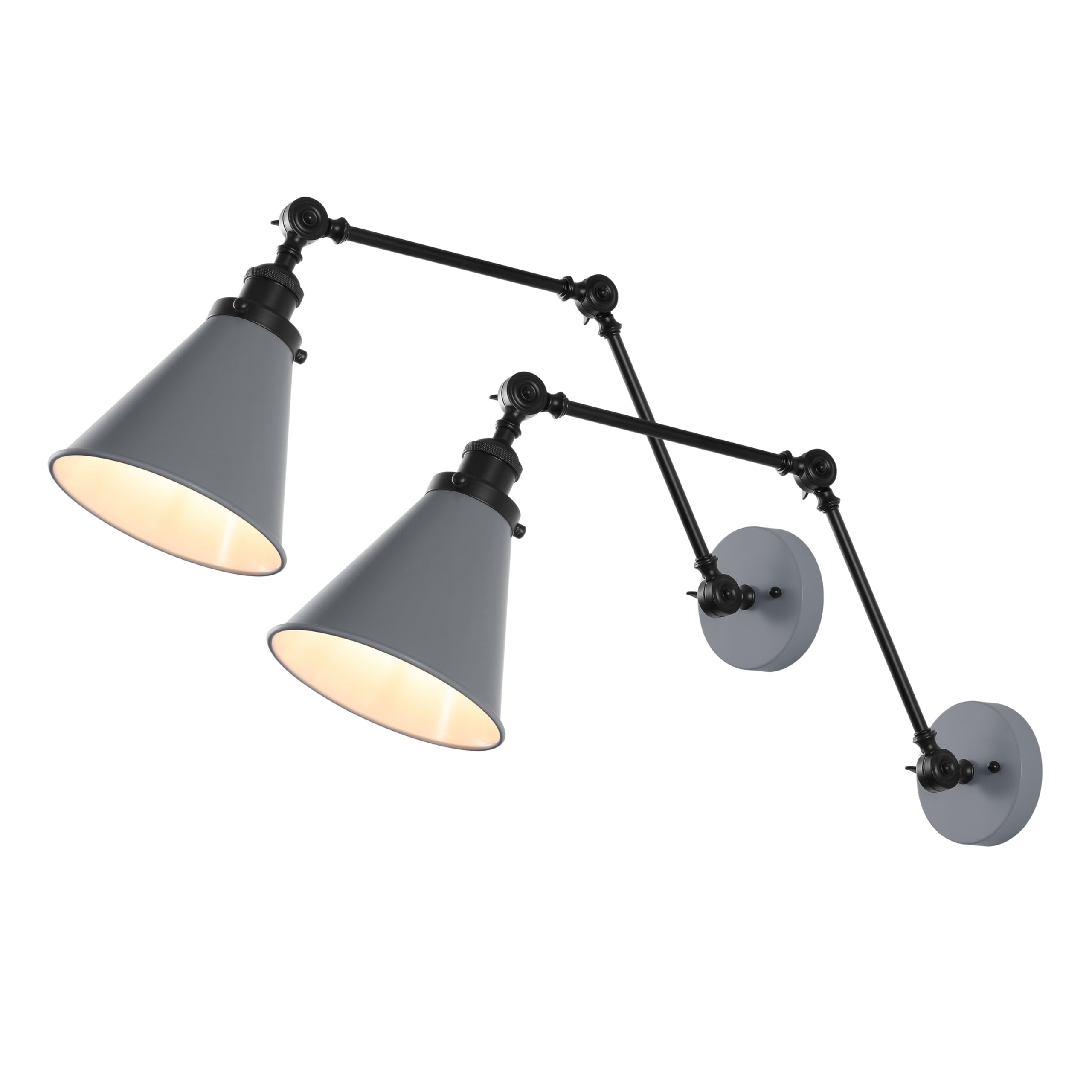 JONATHAN Y 7 Gray/Black Classic Industrial Metal Adjustable Arm LED Wall Sconce for Bedside Reading, Farmhouse Swing Arm Wall La