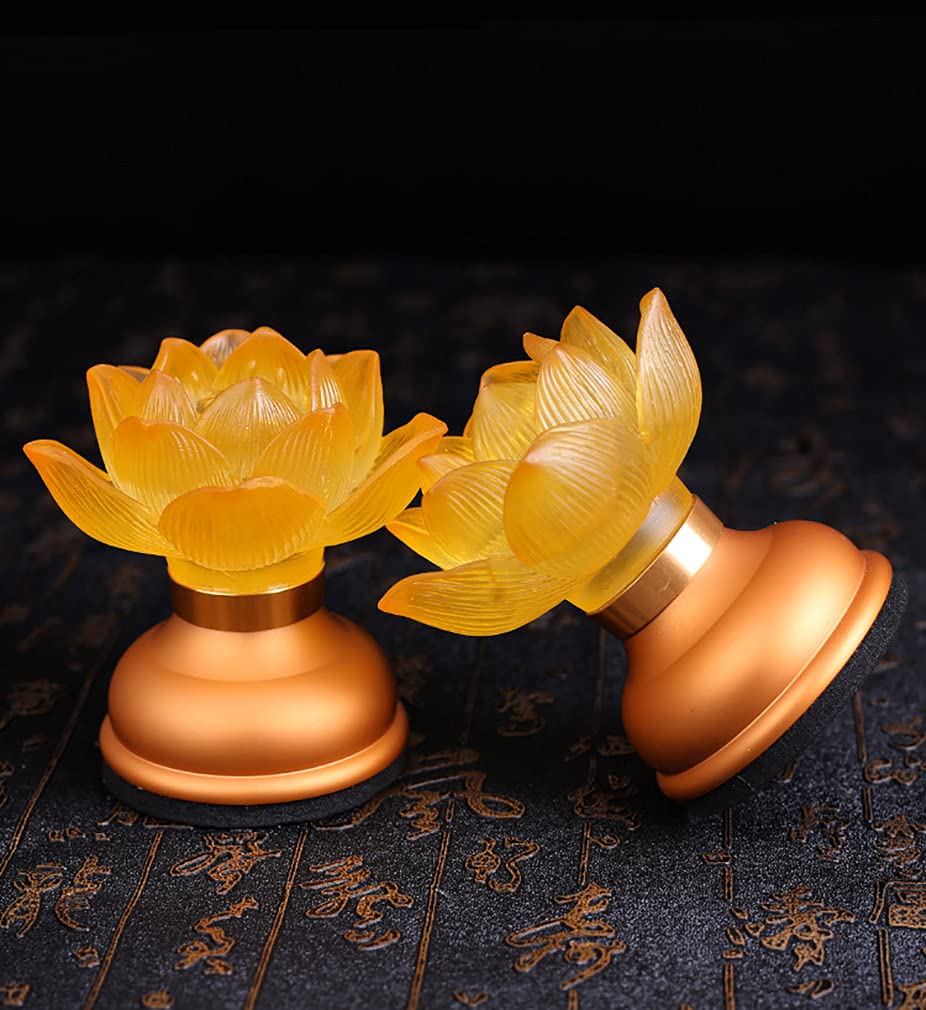 Omeet LED Glazed Lotus Buddhist Lamp - USB Rechargeable, 3.5 inches, Copper Gold - Temple Decoration & Faith Supplies