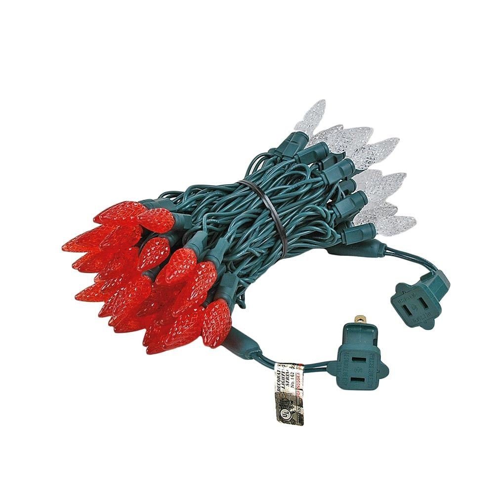 Novelty Lights C6 LED Christmas Mini Light Set, 70 Lights, 24ft, Red/Pure White, Commercial Grade, Green Wire