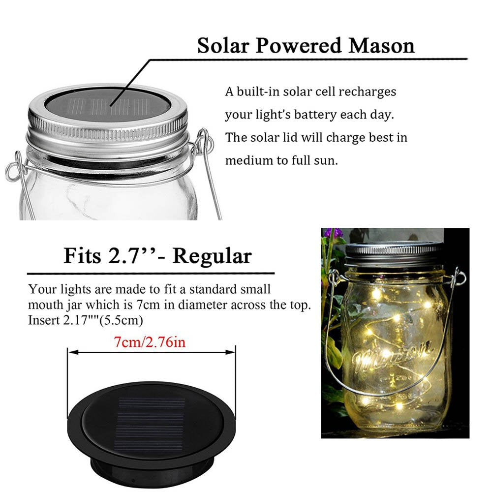 6 Pack Mason Jar Lights, 10 Led Solar Warm White Fairy String Lights Lids Insert For Garden Deck Patio Party Wedding Christmas D