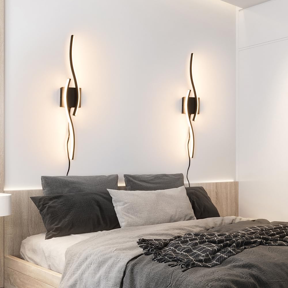 Plug In Wall Sconces Set Of 2, Modern Plug In Sconce With Remote, Dimmable Led Wall Light, Wall Lamps With Plug In Cord For Tv W