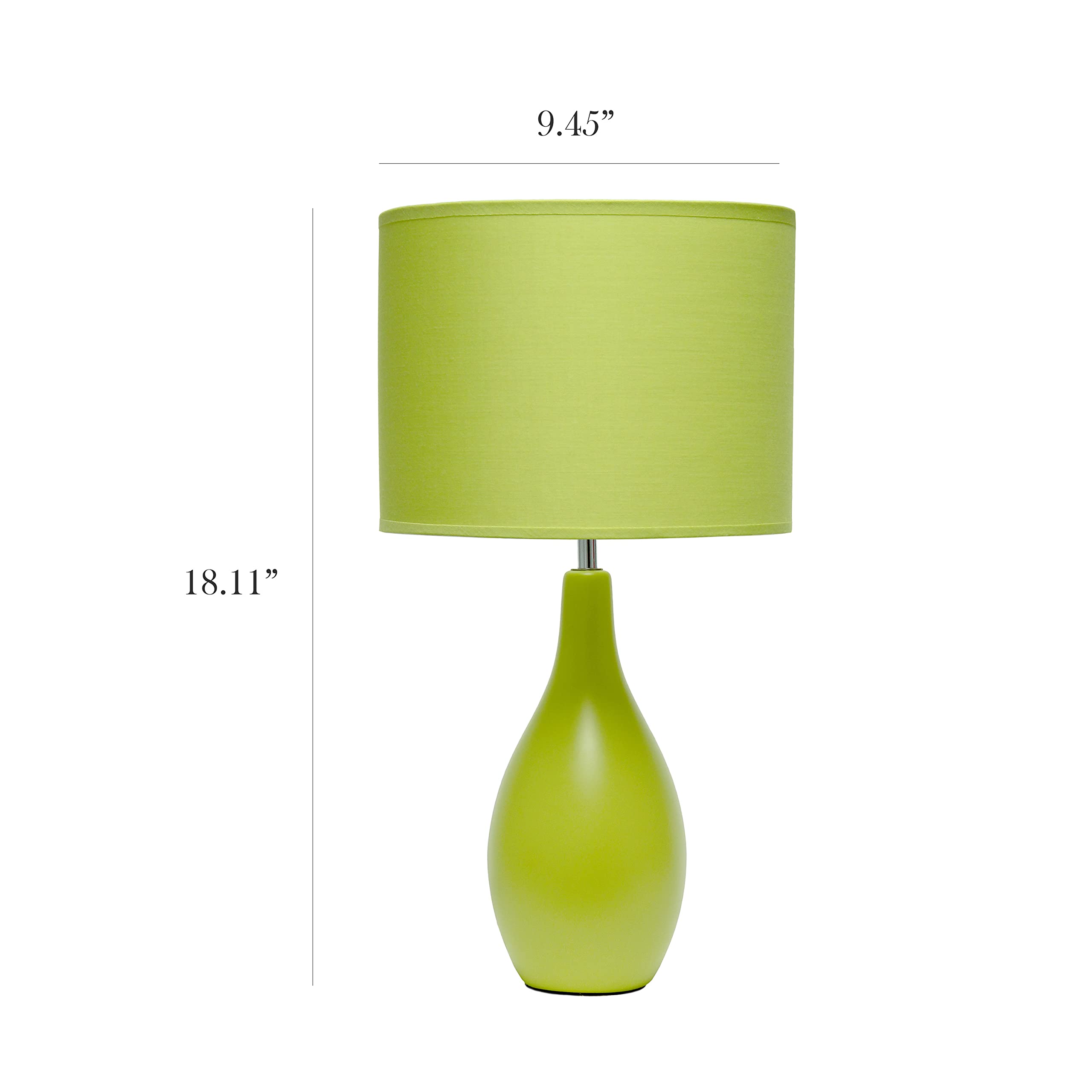 Simple Designs Lt2002-Grn Oval Bowling Pin Base Ceramic Table Desk Lamp With Matching Fabric Shade, Green 9.45 X 9.45 X 18.11