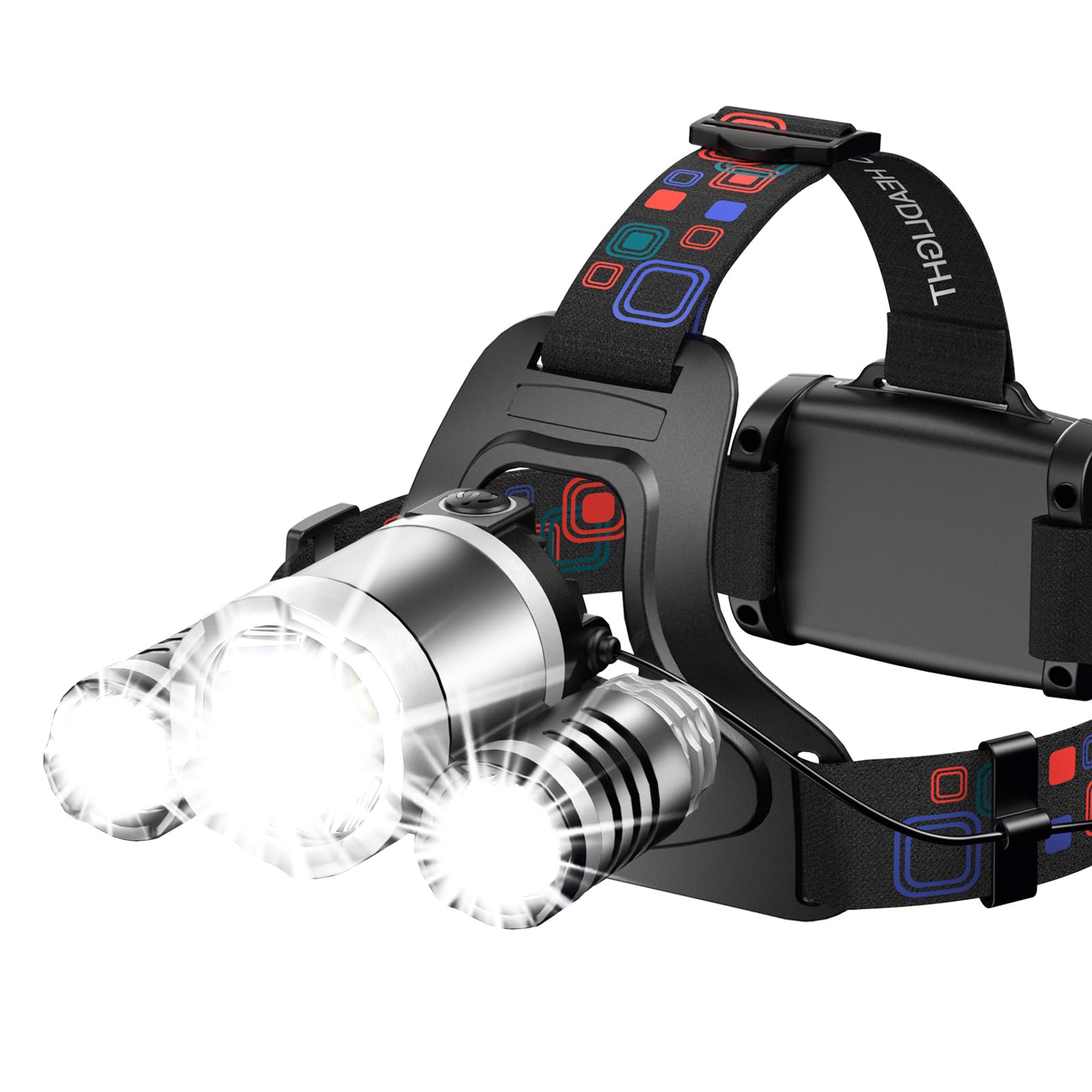 Wdtpro Headlamp Rechargeable, Bright 3000L Head Lamp Flashlight, Lightweight Headlight With 3 Powered Led, Waterproof 90Adjustab