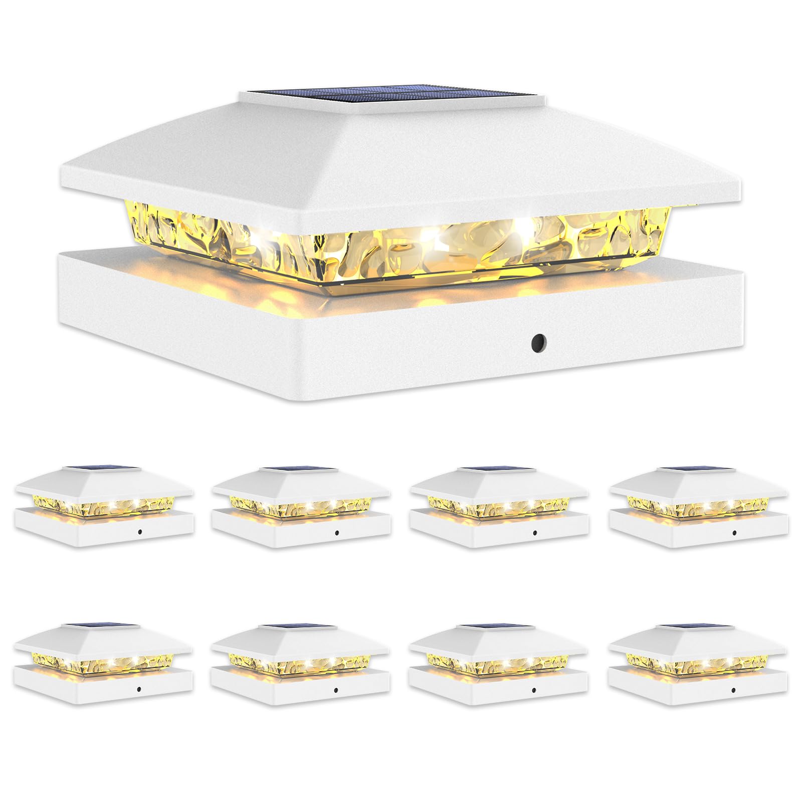 VOLISUN 4x4 Solar Cap Light 8pack, Solar Fence - Post Lights Outdoor Waterproof for Wood/Vinyl, White Deck Cap Light Solar Power