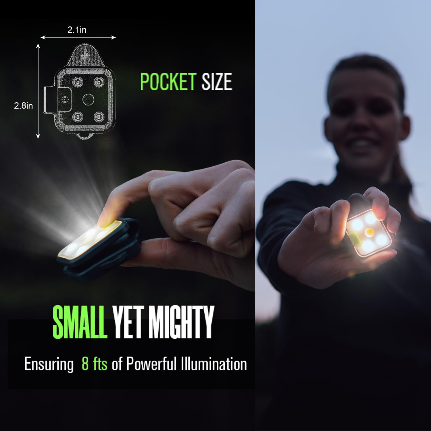 Eguku 2Pack Usb Rechargeable Running Lights - 4 Modes, Lightweight Clip-On Jogging Gear, Green