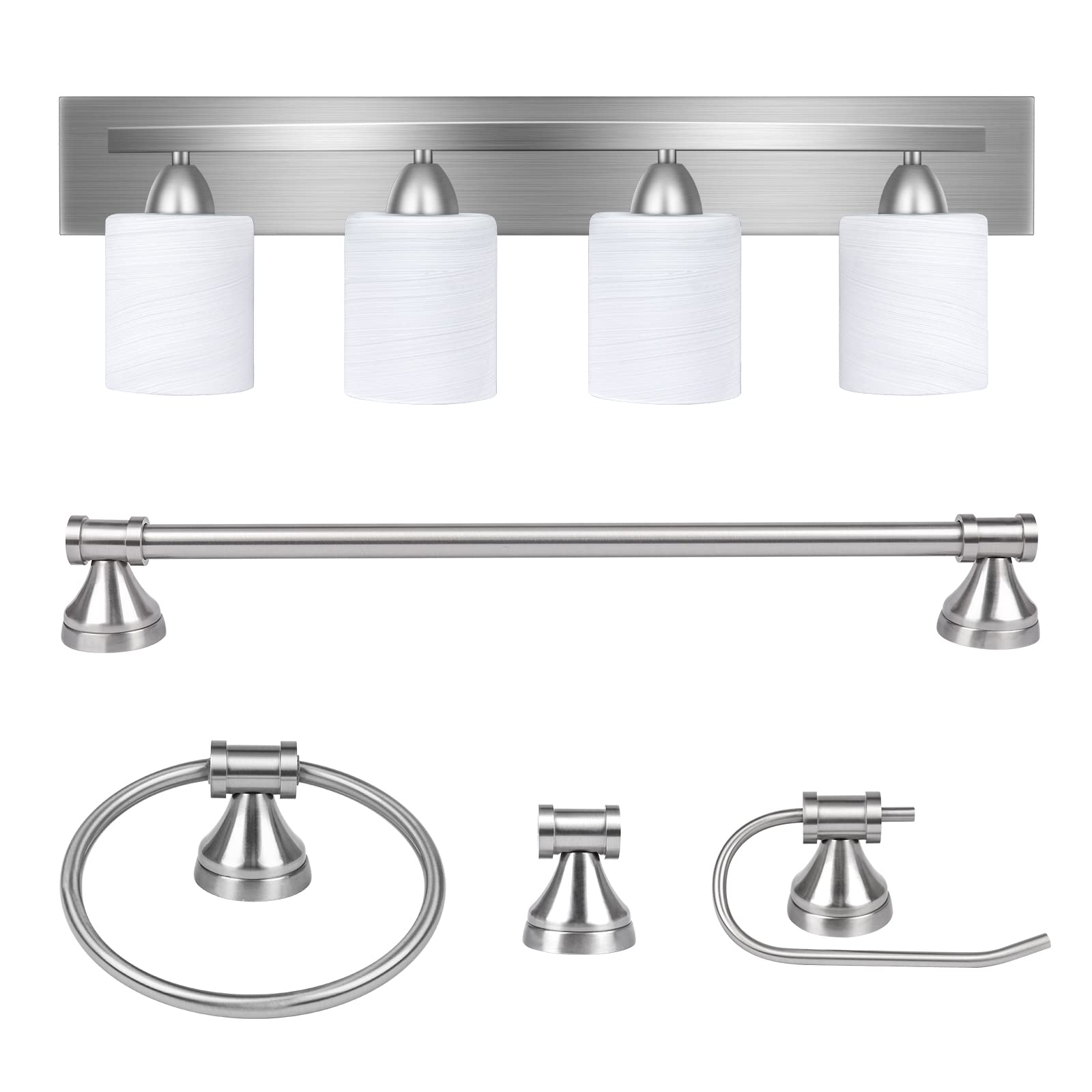 PARTPHONER 4-Light Bathroom Vanity Light Fixture, Brushed Nickel, White Frosted Glass, Model 5934e7e3-49cc-4f0f-8cde