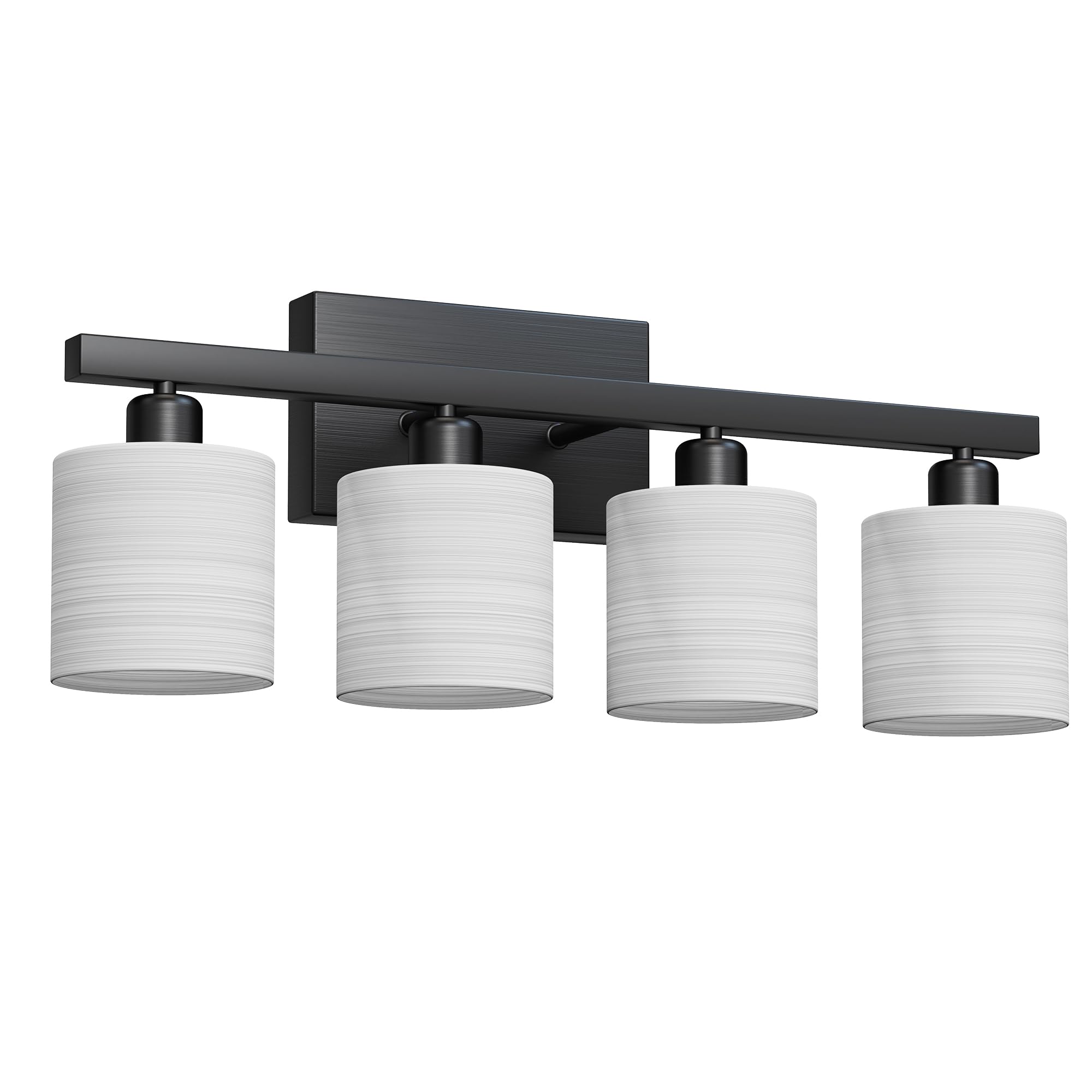 PARTPHONER Classic Vanity Light, 4-Light Modern Design, Matte Black, Textured White Glass Shade, Model PAWL201AB1