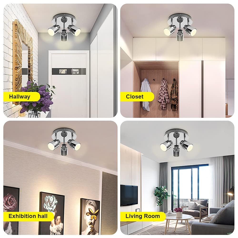 DLLT Modern 3-Light Multi-Directional Ceiling Fixture, Adjustable Round Track Lighting Kits, GU10 LED Bulb Flush Mount Ceiling S