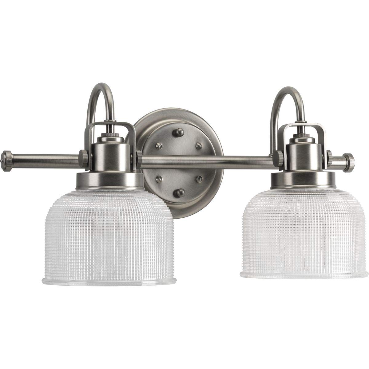 Progress Lighting 2-Light Clear Double Prismatic Glass Coastal Bath Vanity, Archie Collection, Antique Nickel (P2991-81)