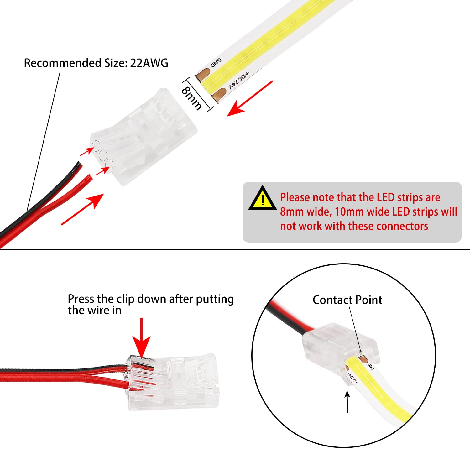 Pautix 8Pcs 2-Pin 8Mm Cob Led Strip To Wire Connector Unwired Clips Solderless Adapter Terminal Extension Connection,4Pcs L-Shap