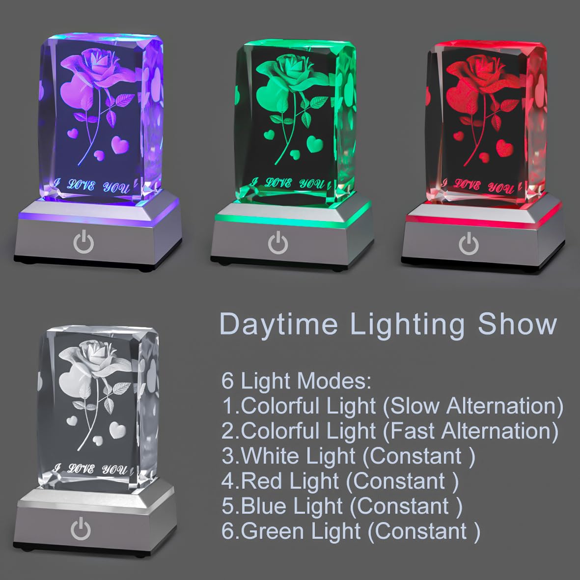 Hochance 3D Rose Crystal Multicolor Nightlight - I Love You Decolamp,Perfect Valentines Gift Ideas For Her My Girlfriend Wife Mo