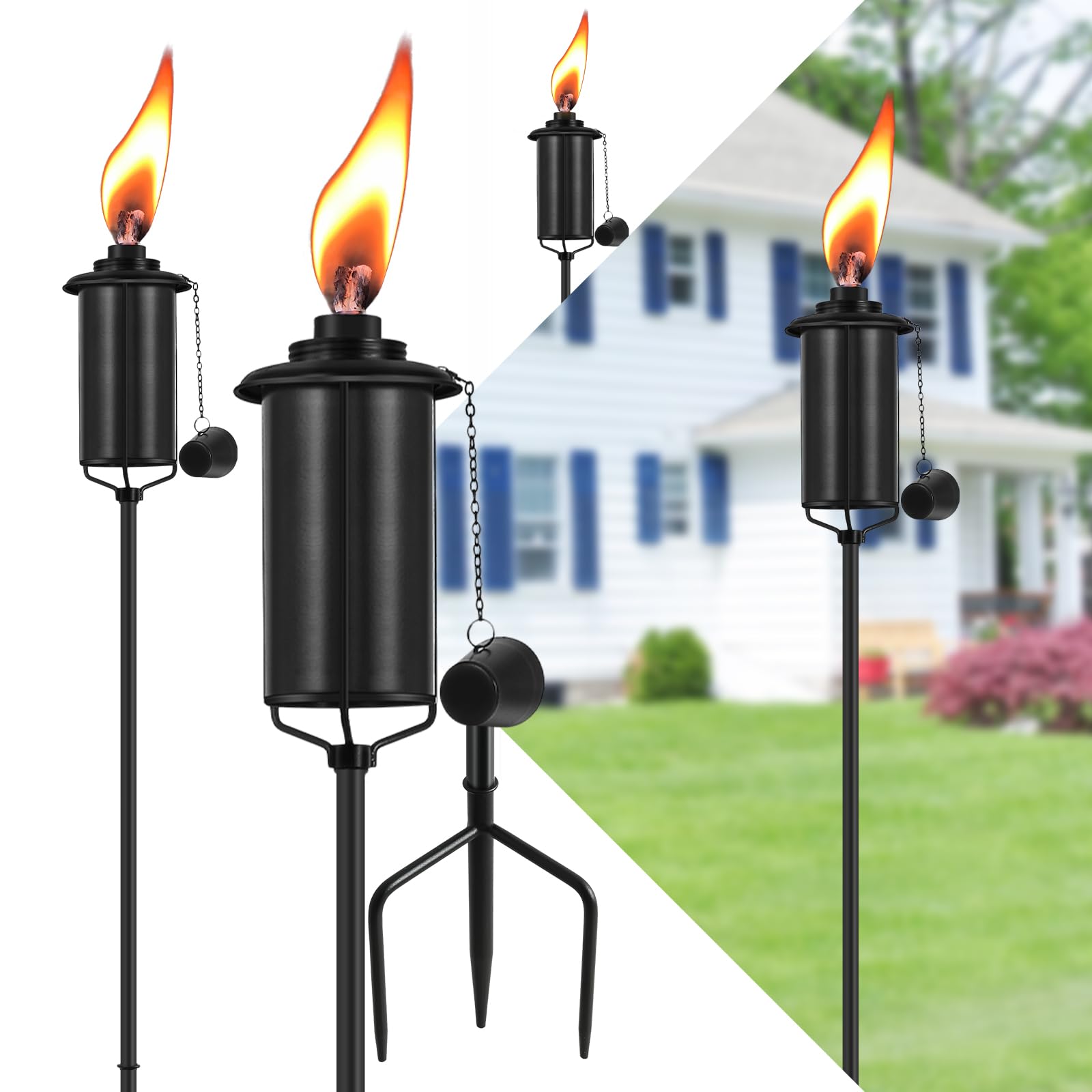 Fan-Torches 4 Pack Metal Garden Torches, 59-Inch Citronella Outdoor Decor For Patio & Parties