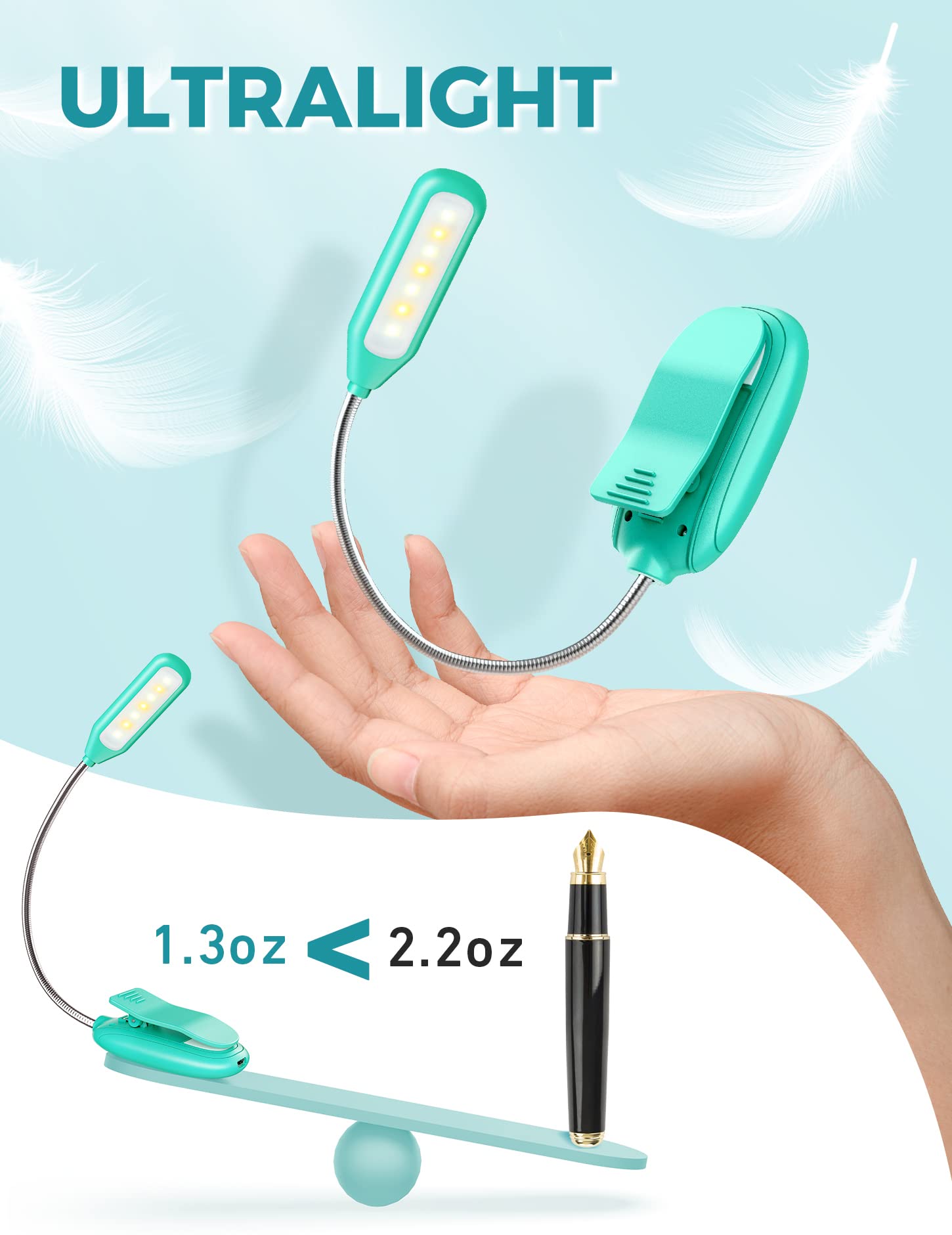 Monotremp Book Lights For Reading At Night In Bed, 80 Hours Runtime Rechargeable Reading Lights For Books In Bed, 3 Brightness L