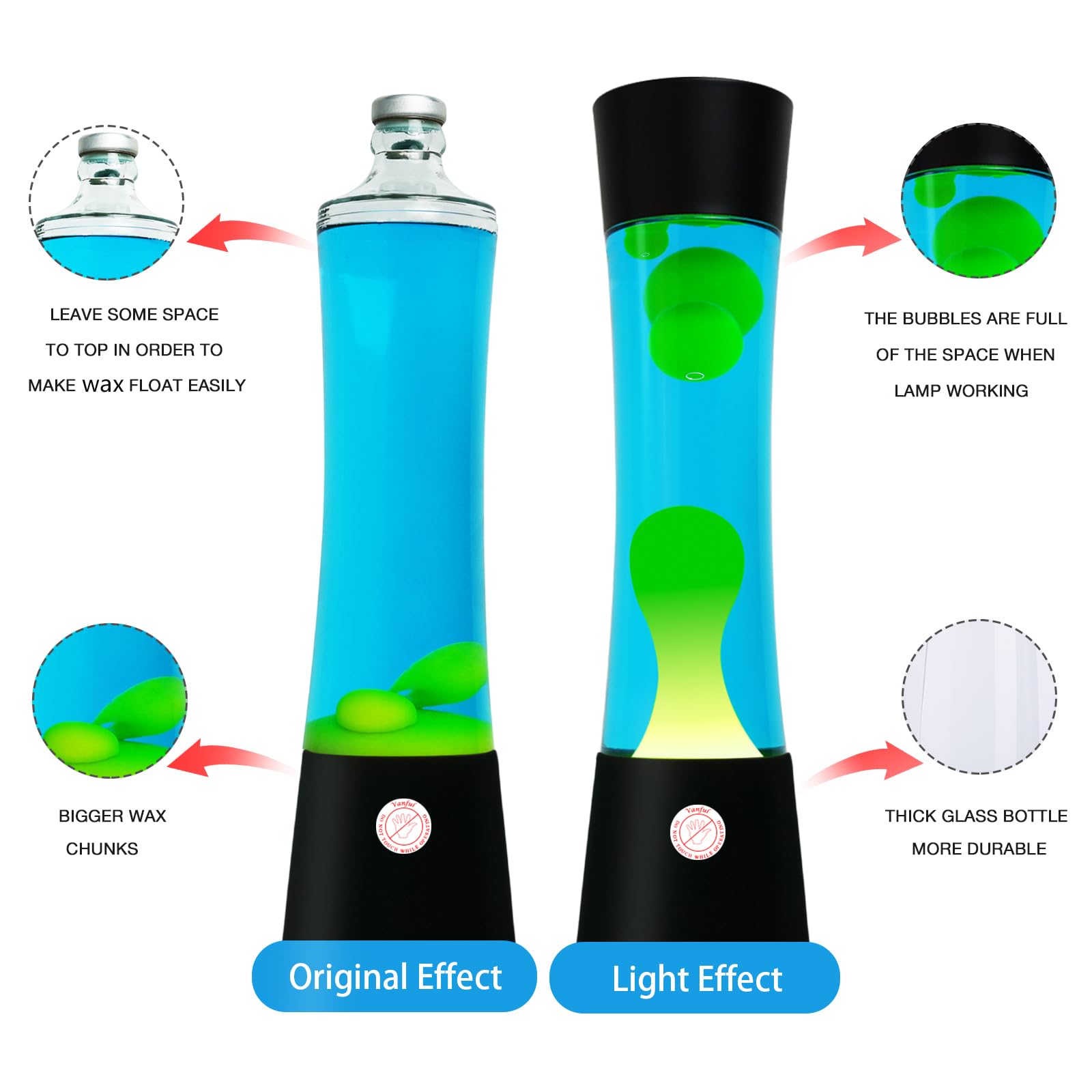 Vanful Liquid Motion Lamp - Glitter with Yellow Wax in Blue Water, 16in Aluminum, Black Base - Night Light for Home & Office Decor