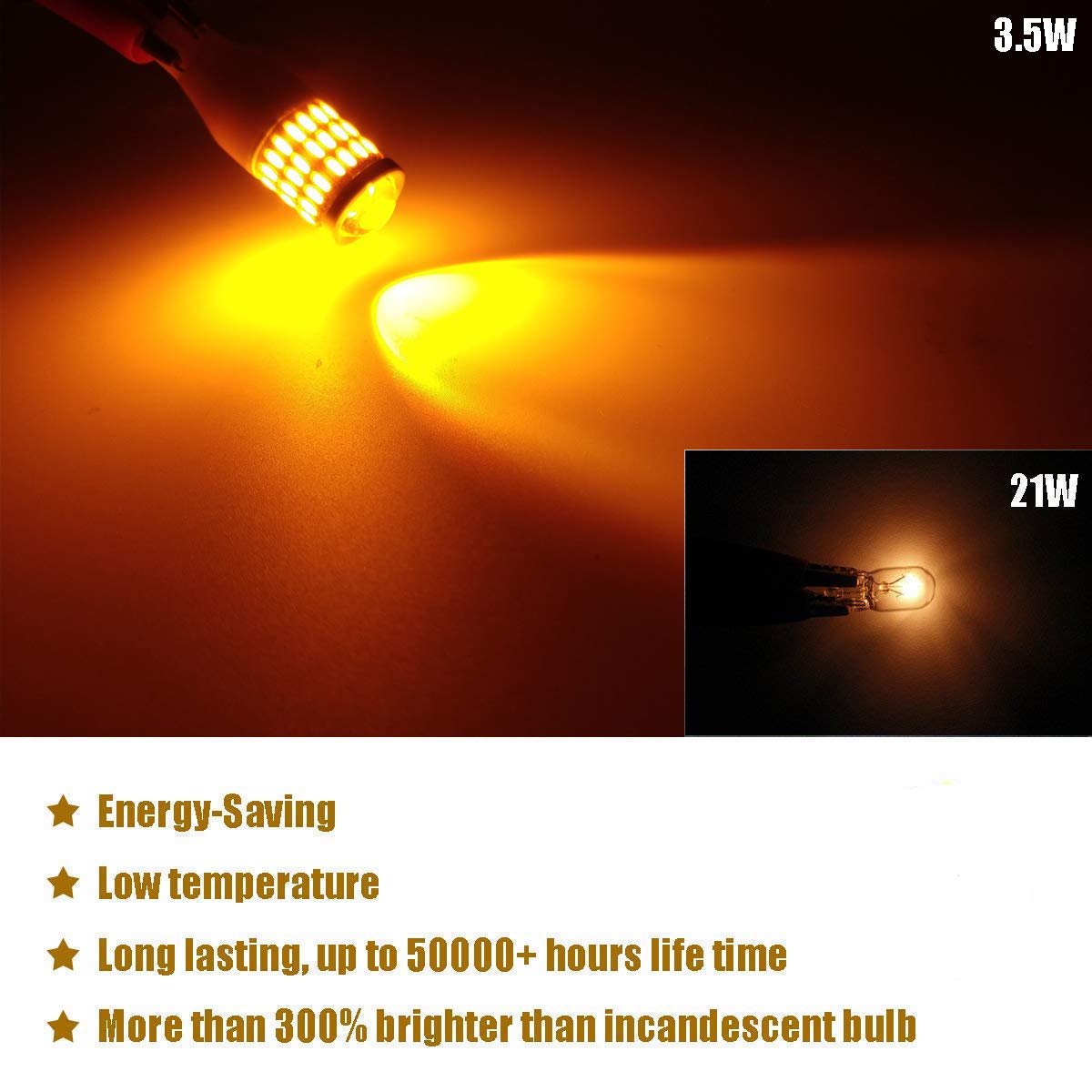 iBrightstar LED Bulbs, 921 T15 912 W16W, Super Bright Projector, Amber Yellow, for Turn Signal Blinker Lights