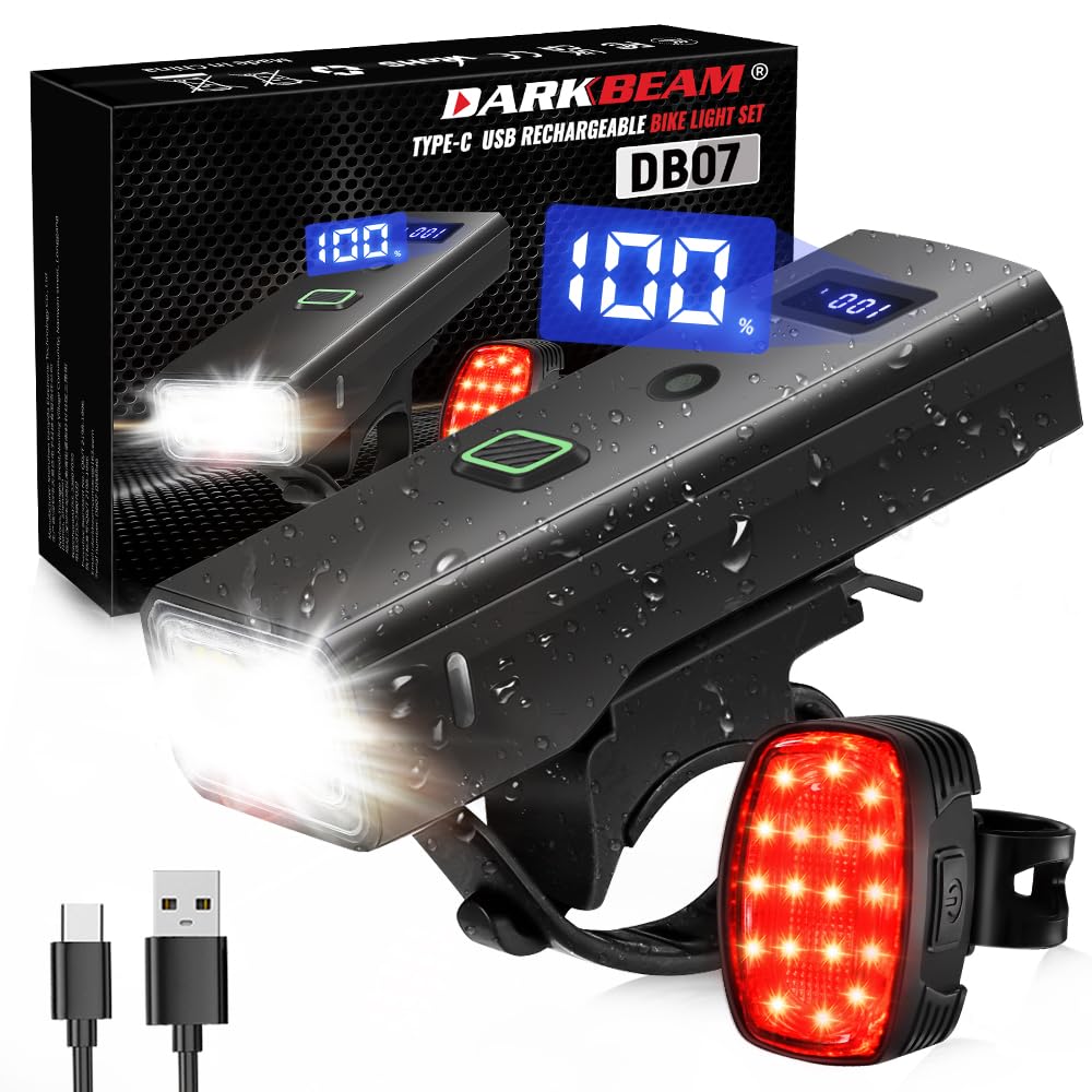 DARKBEAM Bike Lights for Night Riding, USB-C Rechargeable Bicycle Lights Set, Super Bright Bike Headlight and Back Taillight 4+5