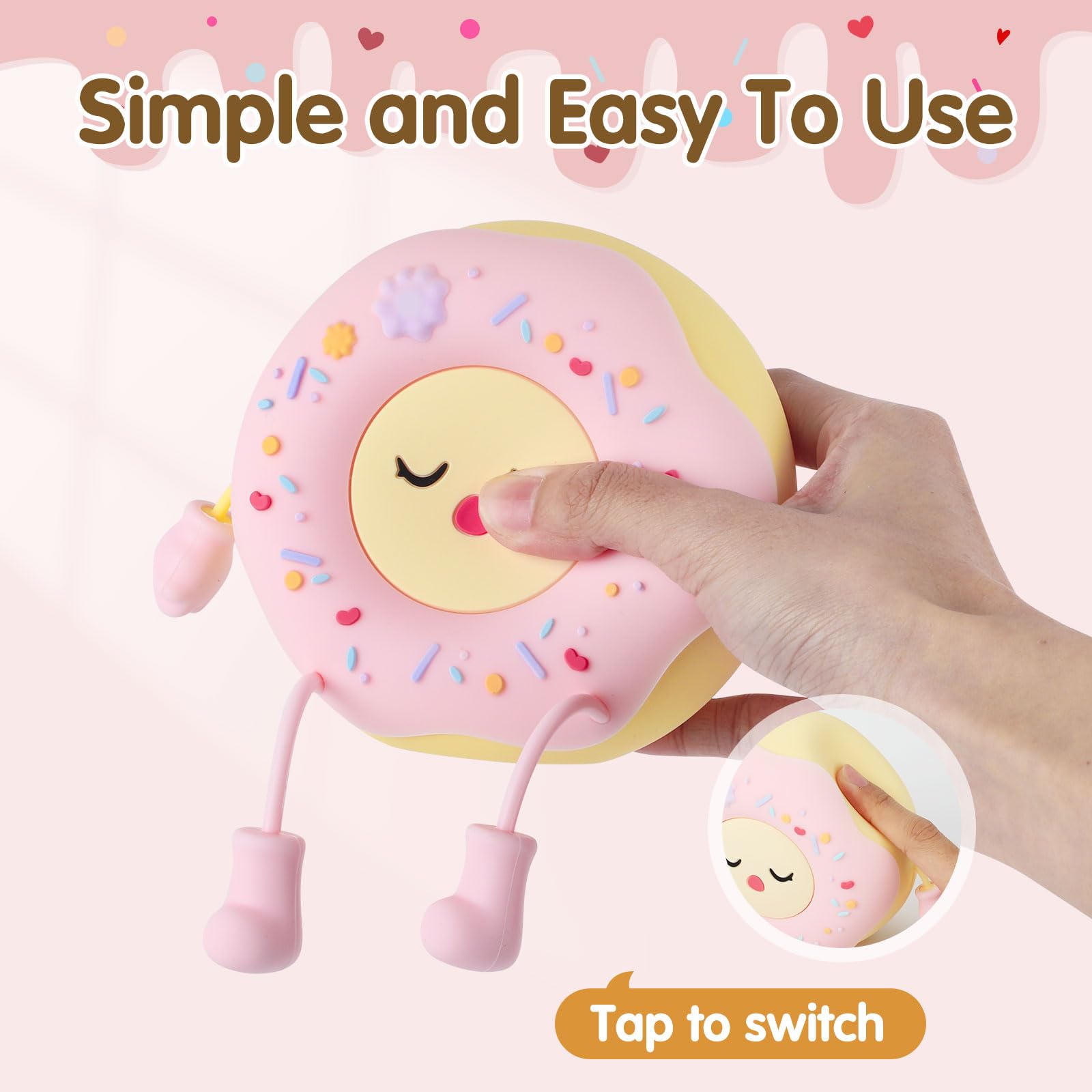 Qanyi Donut Lover Light,Rechargeable Novelty Donut Lamp With Soft Touch Control And Sweet Funny Shape For Desk Decor, Birthday,C