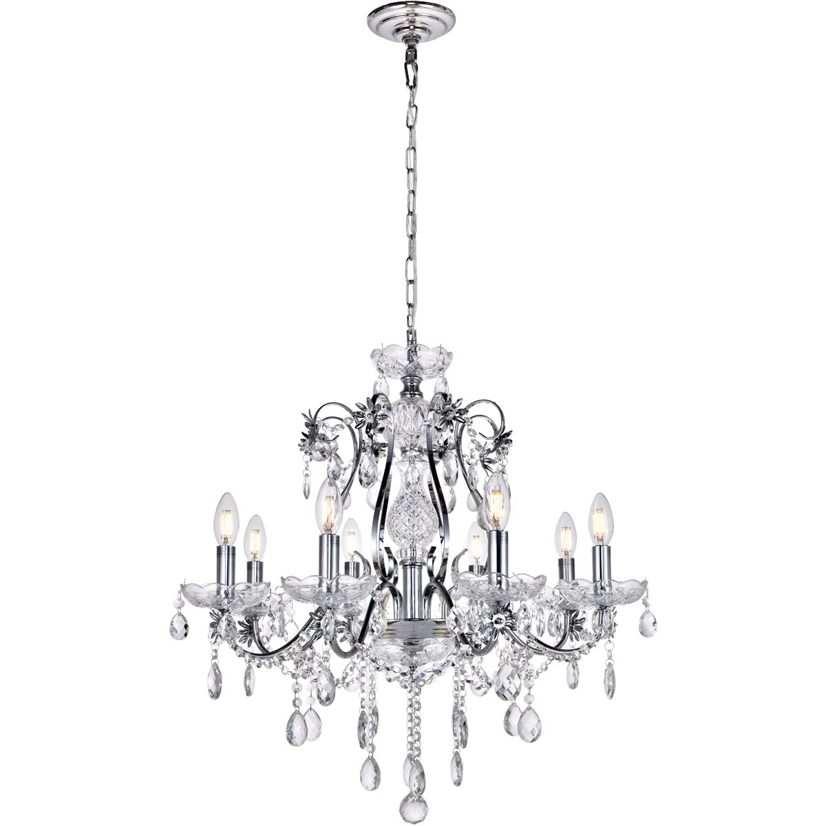 Elegant Lighting Living District Indoor Modern Home Decorative Bright Ceiling Voltaire Collection Chandelier D26 H25 Lt:8 Chrome Finish