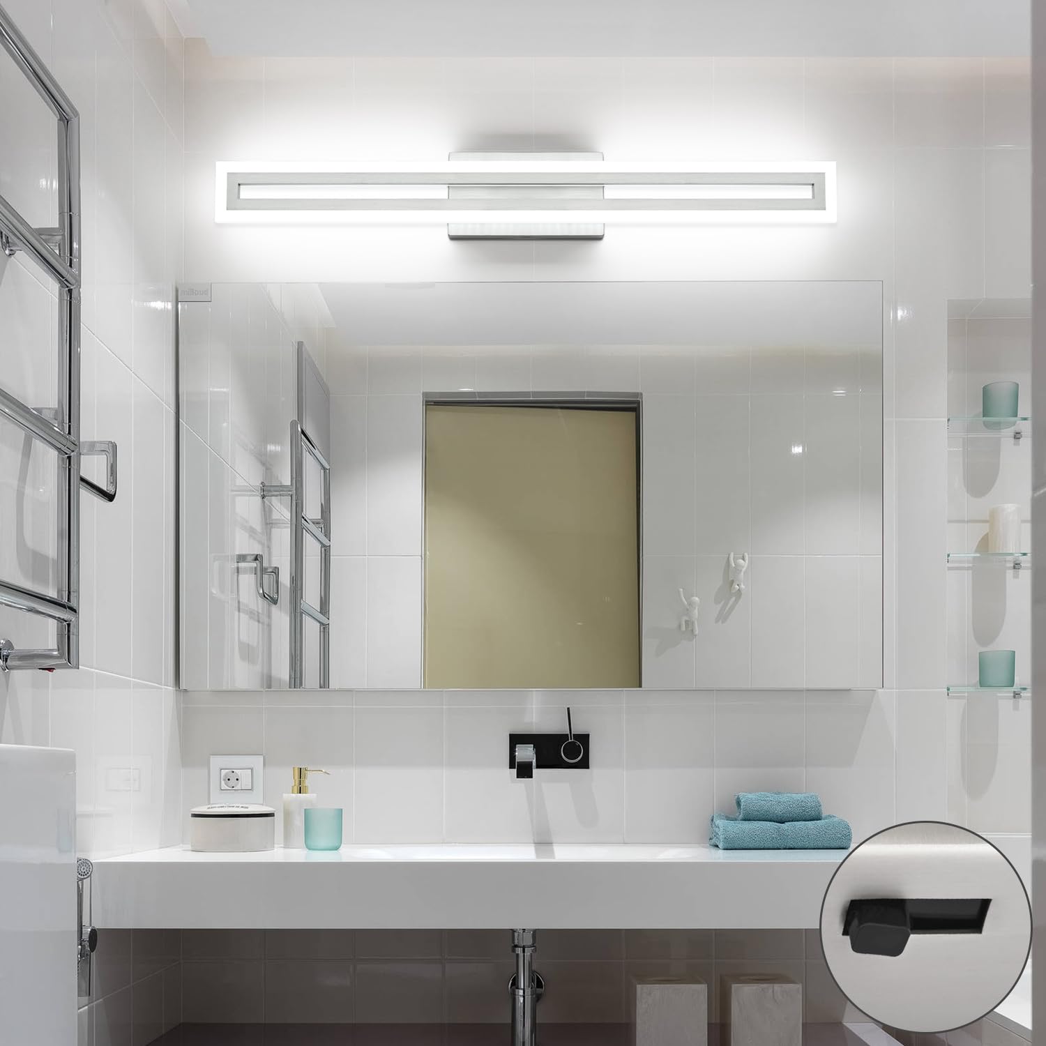 SOLFART Bathroom Lighting Fixture LED Vanity Light 32 Inch Brushed Nickel 5CCT Adjustable Color & Brightness Model S8300-810mm
