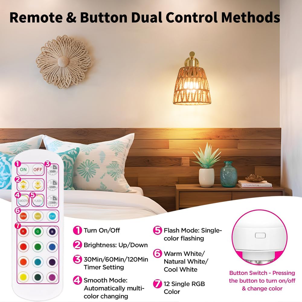 OIYIO Battery Operated Wall Sconce Set of 2, USB Rechargeable, Dimmable Bulbs, RGB Colors, Gold, Model DX23067W1-BS-2