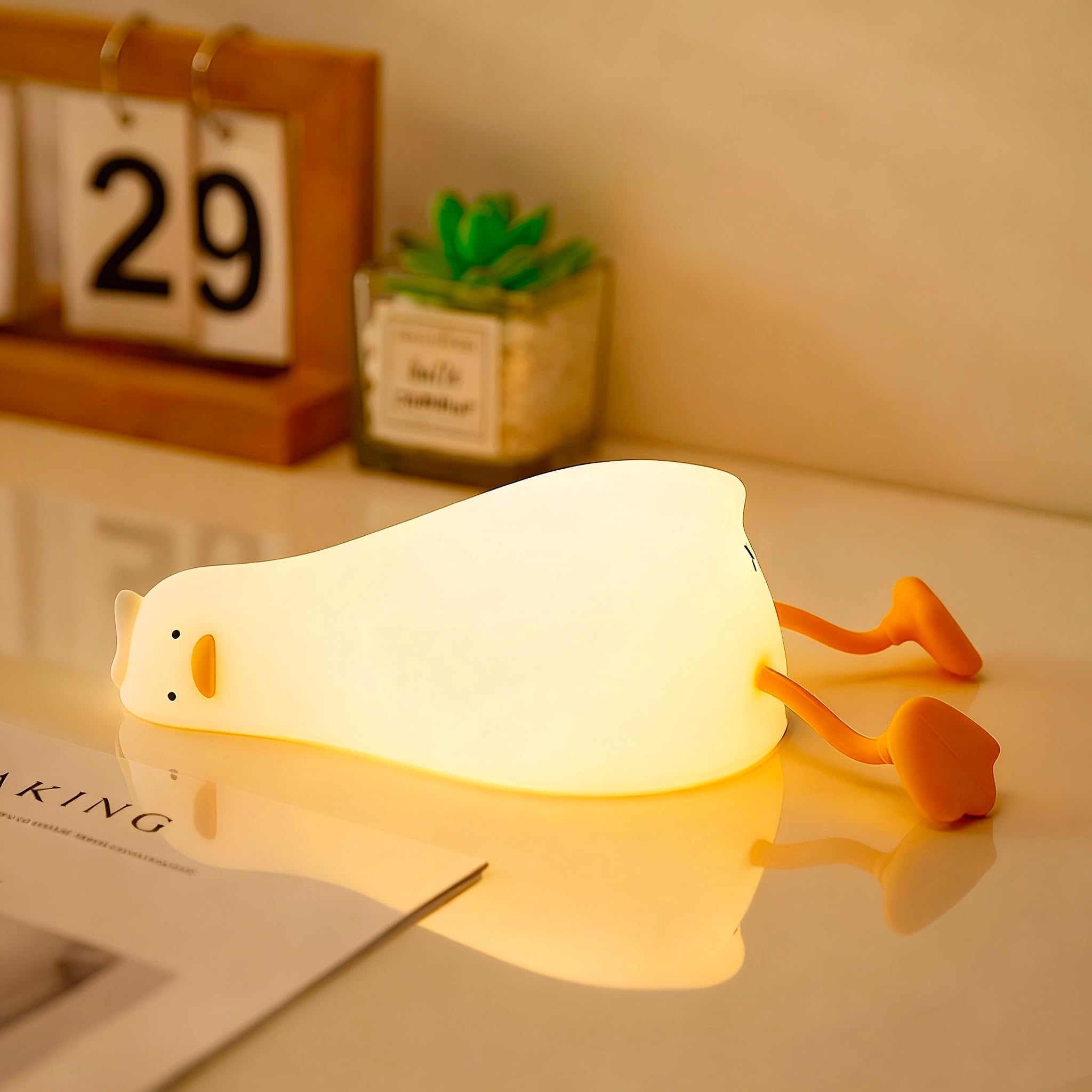 YR YRHH-PET Existential Crisis Duck Lamp - Rechargeable Squishy Kids Night Light, Lying Flat Ducky Lay Lamps, Fun White Elephant
