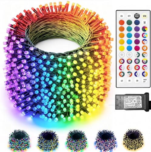 Lovhigh-standard 164Ft Christmas Lights Outdoor  35 Colors Changing 500 Led String Lights Green Wire Remote Timer  Waterproof Halloween Light For Indoor Outdoor Holiday Party Xmas Tree Wedding Decor