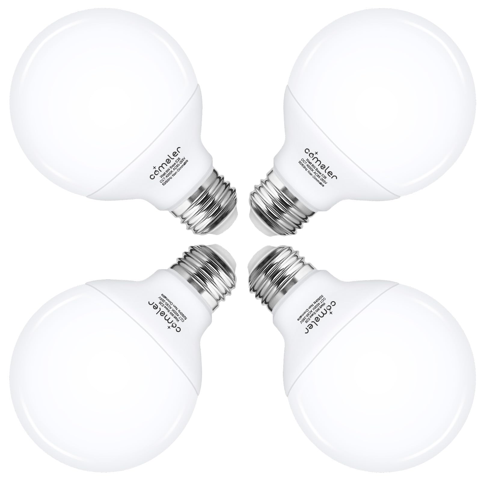 Comzler Led Light Bulb, G25 Globe 4000K Natural Daylight, 9W-900Lm, Non-Dimmable, E26 Base, 4 Pieces, 80W Equivalent, Bathroom L