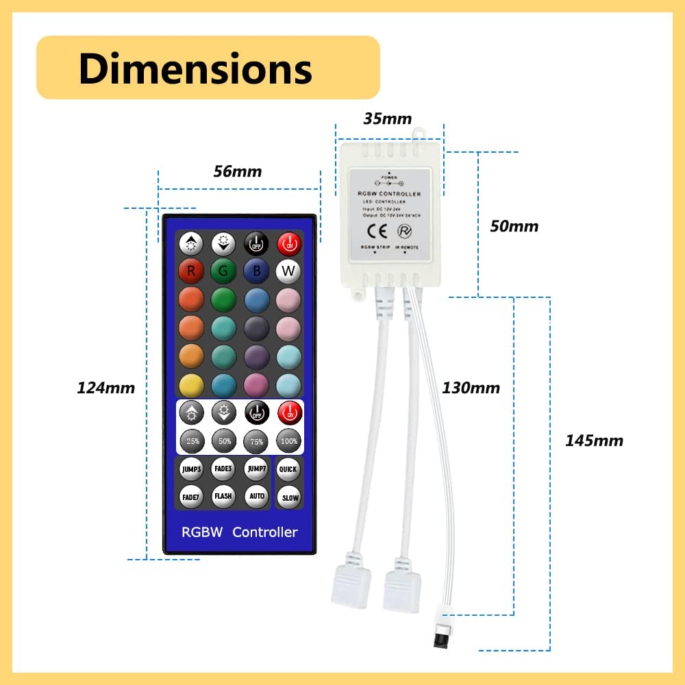 Arotelicht RGBW LED Controller with 40 Key IR Remote, 12V-24V, Plastic, Model TD3C002