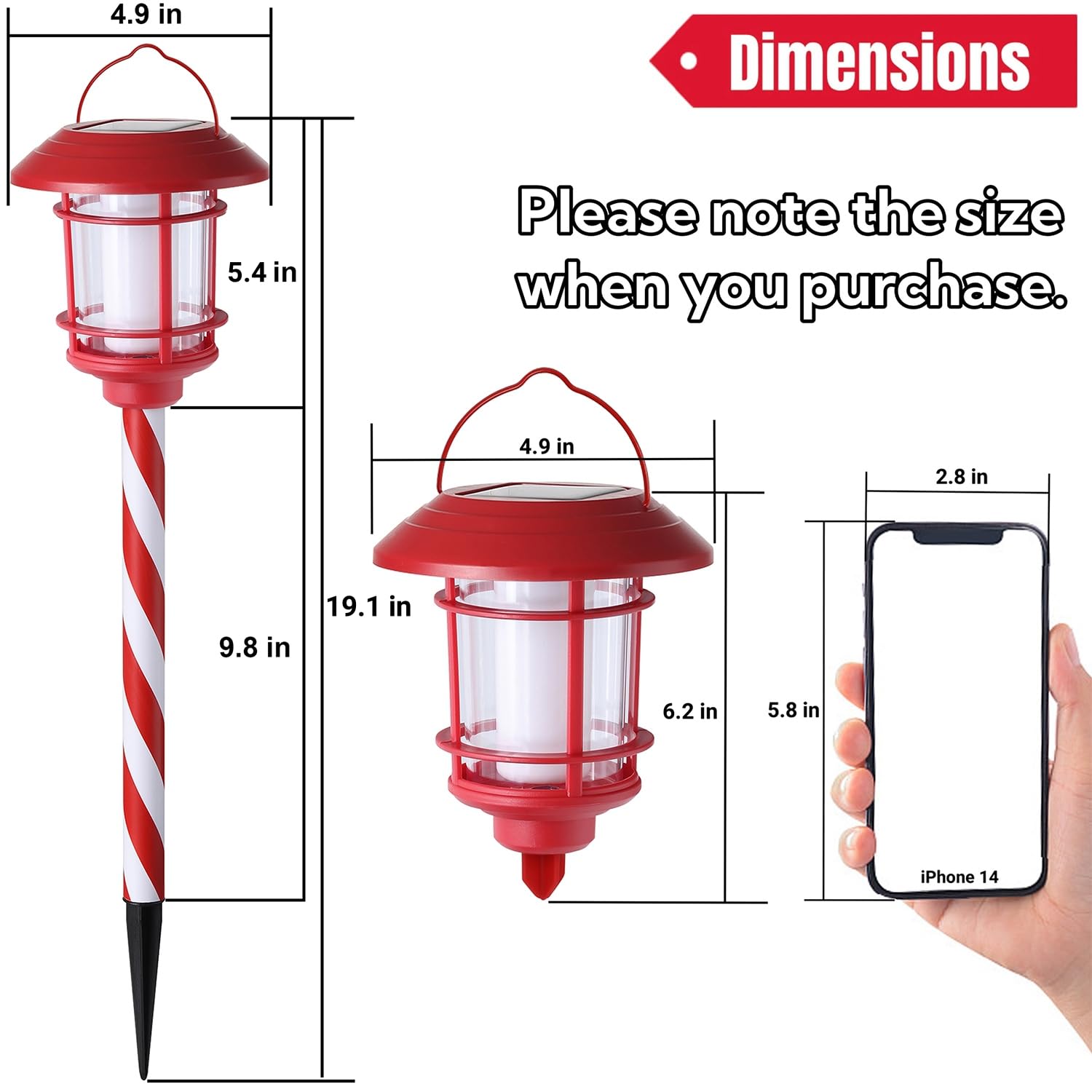 Dynaming 6 Pack Christmas Solar Flame Garden Lights Outdoor, Dual Use Flickering Flame Torch Candy Cane Pathway Marker, Xmas Han