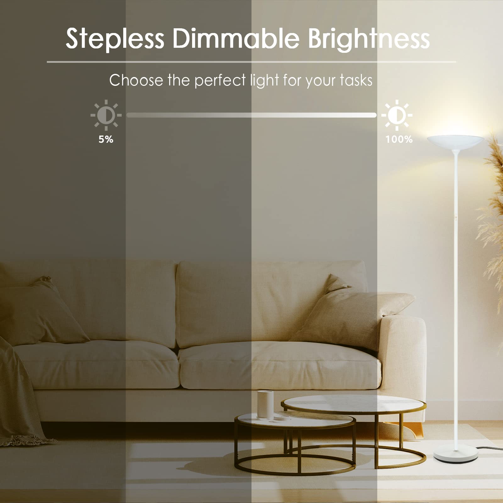 Floor Lamp, 70.5 Inchtorchiere Standing Lamp, 20W 2000Lm Led Halogen Floor Lamp,Stepless Dimmable, Touch Control, 50000Hrs Lifes