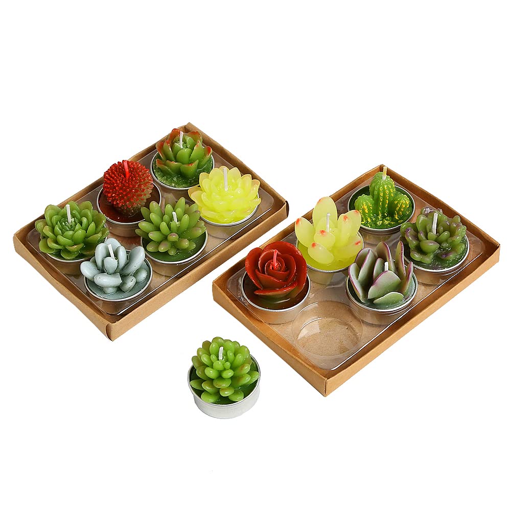 SSleng 12pcs Cactus Tealight Candles, Handmade Paraffin Wax, 1.57in, Decorative Succulent Candles for Parties, Weddings, Home Decor