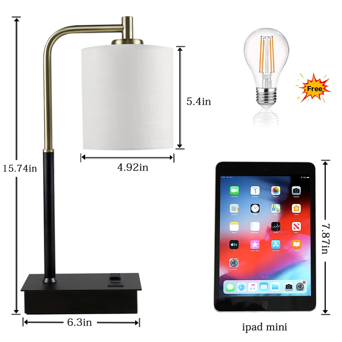 OYedis 3-Way Dimmable Touch Control Table Lamp with USB Port, Bronze & Black, Fabric Shade, Model T004