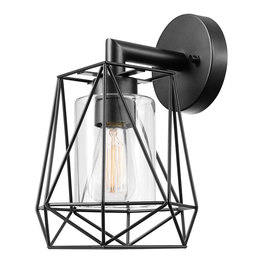 Globe Electric 44300 1-Light Outdoor/Indoor Wall Sconce, Black, Metal, 11.9 Inches, Clear Glass Shade