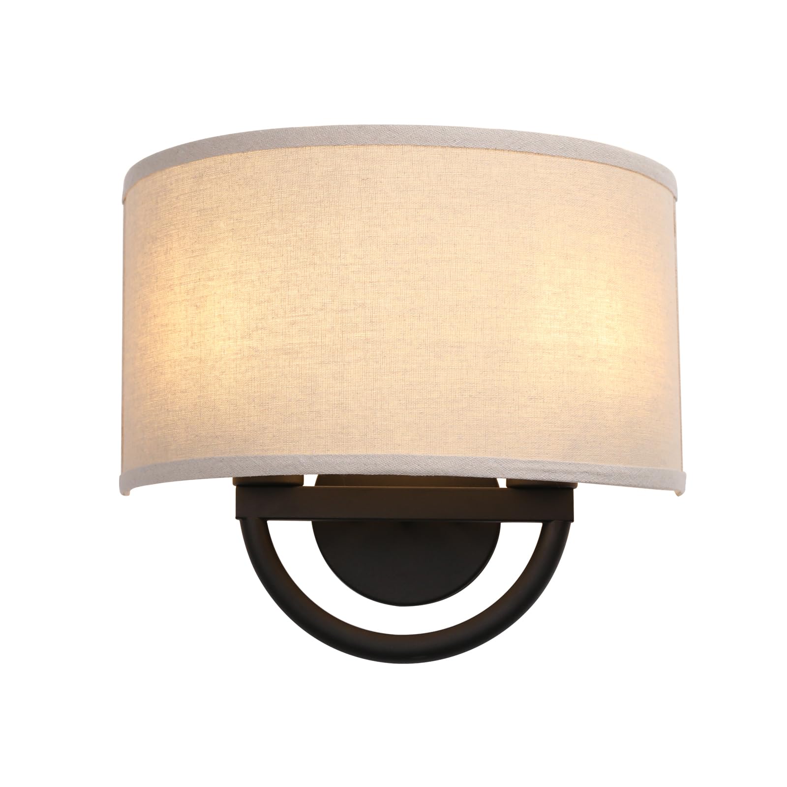 JIMUBEAM Industrial Wall Sconce, 2-Lights, Linen Fabric Shade, Black, Model JMUS829HM2