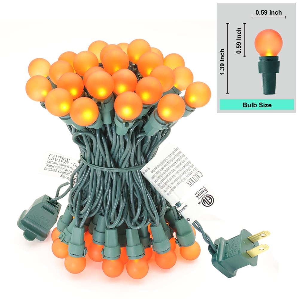 Solduce Orange Halloween Lights G15 Glass Frosted Globe Lights 50 LED 13.5ft Plug in Waterproof Extendable Christmas String Ligh